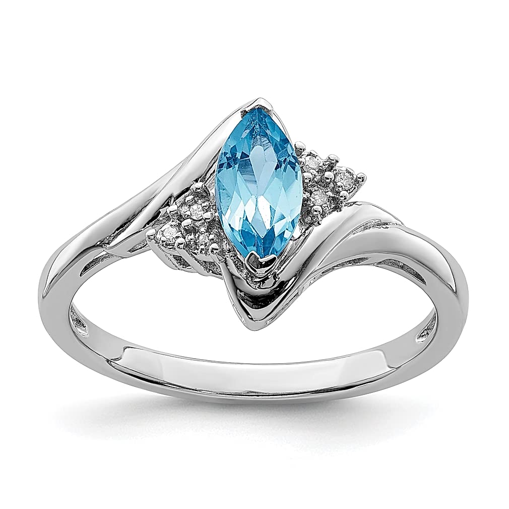 925 Sterling Silver Diamond & Blue Topaz Band Ring - Elegant Gemstone Jewelry for Women | Perfect Gift for Her, Anniversary, Birthday & Special Occasions