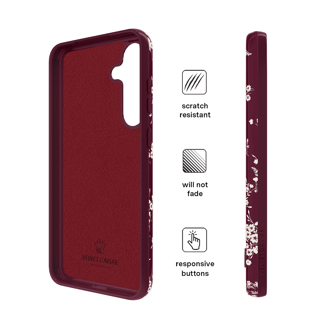 French Burgundy Floral Samsung Phone Case - Elegant Protective Cover for Galaxy S21/S20/Note 20 - Perfect for Daily Use, Travel & Gift Giving