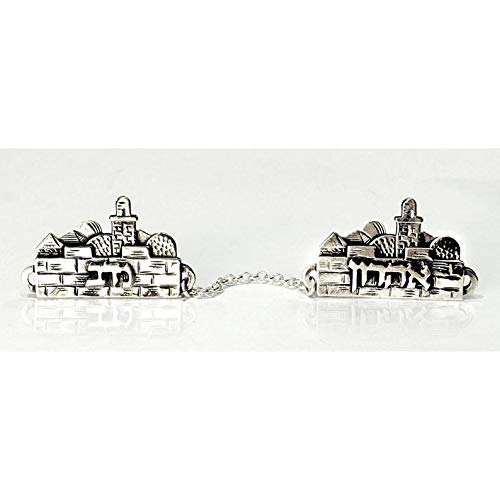 Personalized Sterling Silver Tallit Clips with Hebrew Name & Jerusalem Design - Perfect for Jewish Religious Ceremonies, Bar Mitzvah Gifts, and Torah Reading Accessories