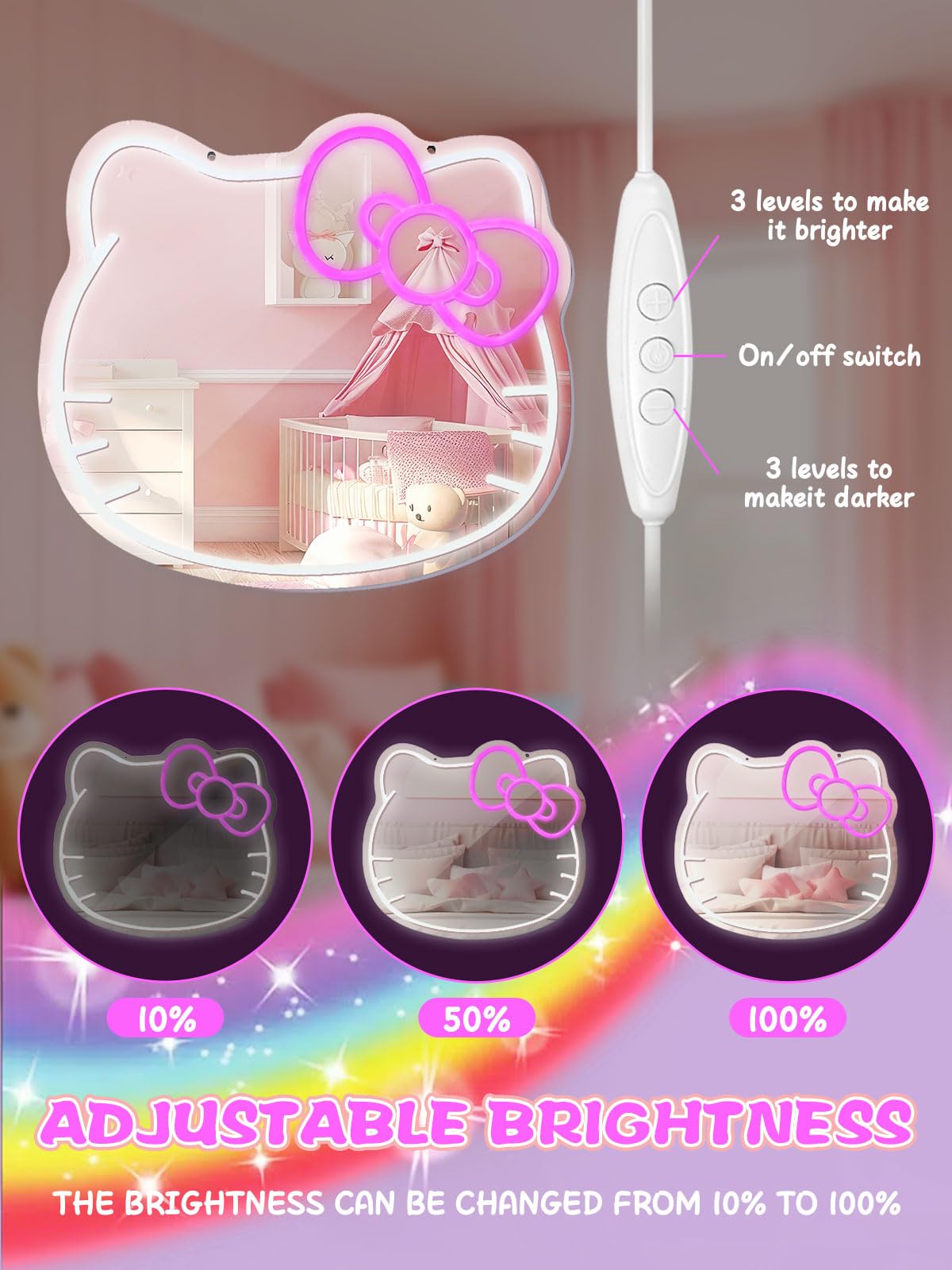 Anime Neon LED Vanity Mirror with Remote - Makeup Mirror for Bedroom, Teen Girl Gift - Birthday, Christmas, Halloween, Thanksgiving Decoration - Perfect for Cosplay, Dressing Room & TikTok Room Decor