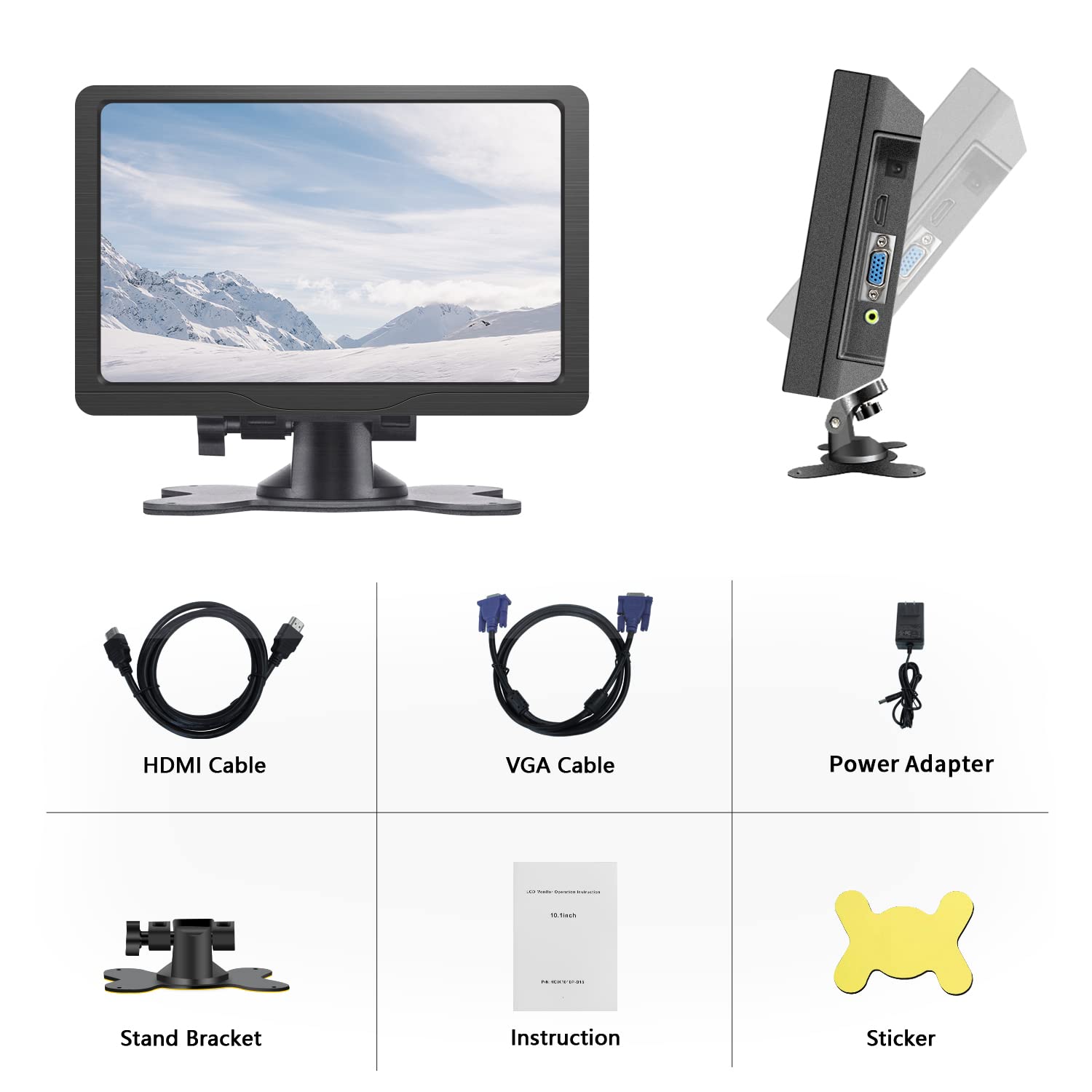 10.1 Inch HDMI Monitor 1280x800 Portable IPS LCD Screen with Dual Speakers - HD VGA Display for Raspberry Pi, PC, Laptop, TV, Camera & Gaming | Perfect for Home Office, DIY Projects & Entertainment