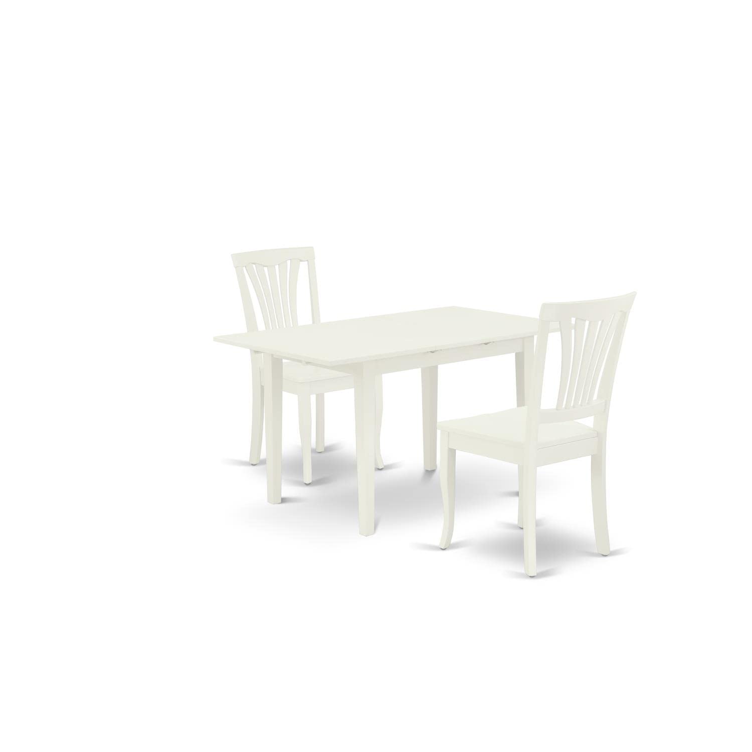 East West Furniture NOAV3-LWH-W 3-Piece Dining Set with Rectangle Table & 2 Wood Chairs - Expandable Butterfly Leaf, 32x54 Inch, Linen White - Perfect for Small Spaces, Breakfast Nooks & Cozy Apartments