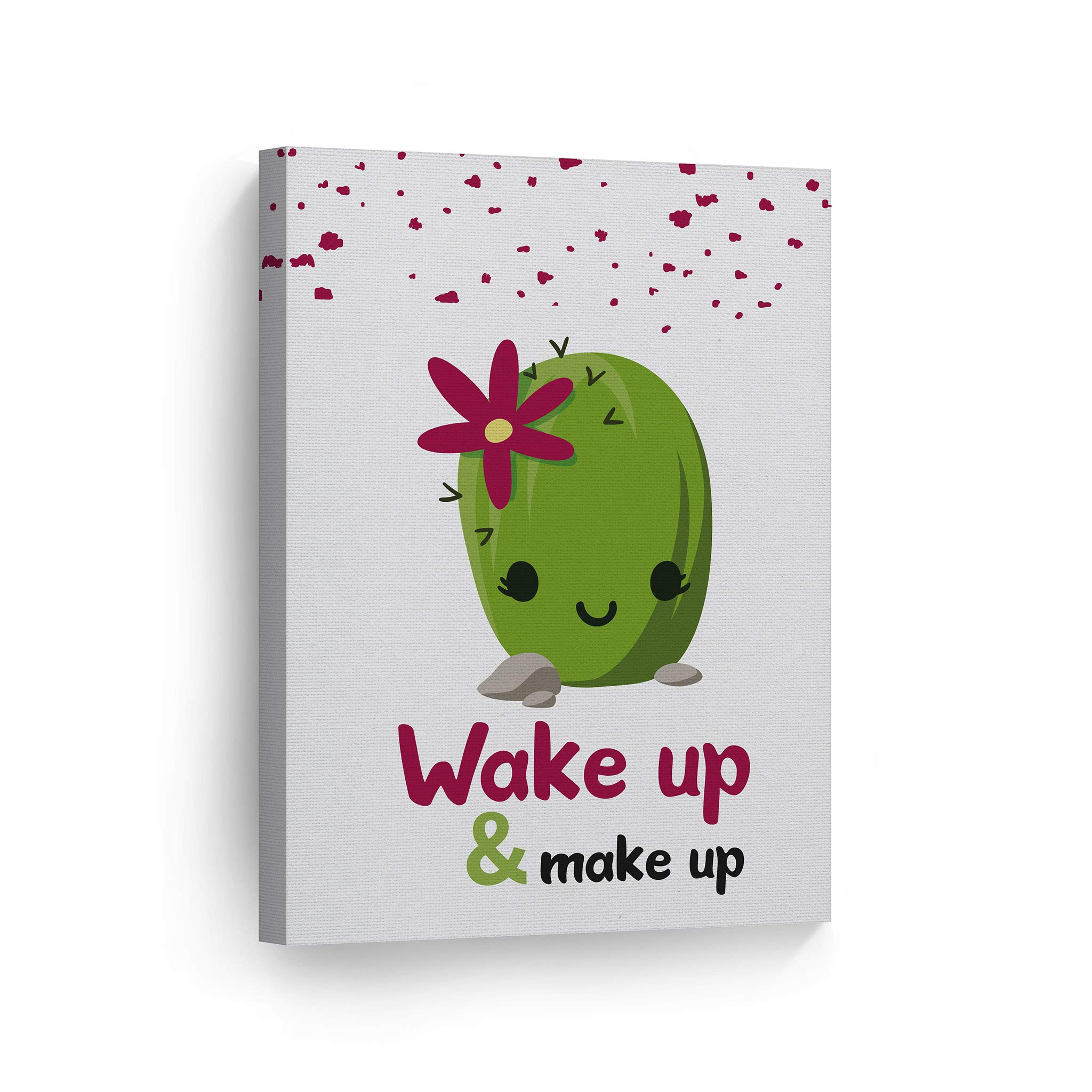 Funny Wake Up & Make Up Quote Canvas Print - Bathroom Wall Decor, Home Decoration, Ready to Hang (22x15 inches) | Perfect for Powder Rooms, Guest Bathrooms & Vanity Areas | Made in USA
