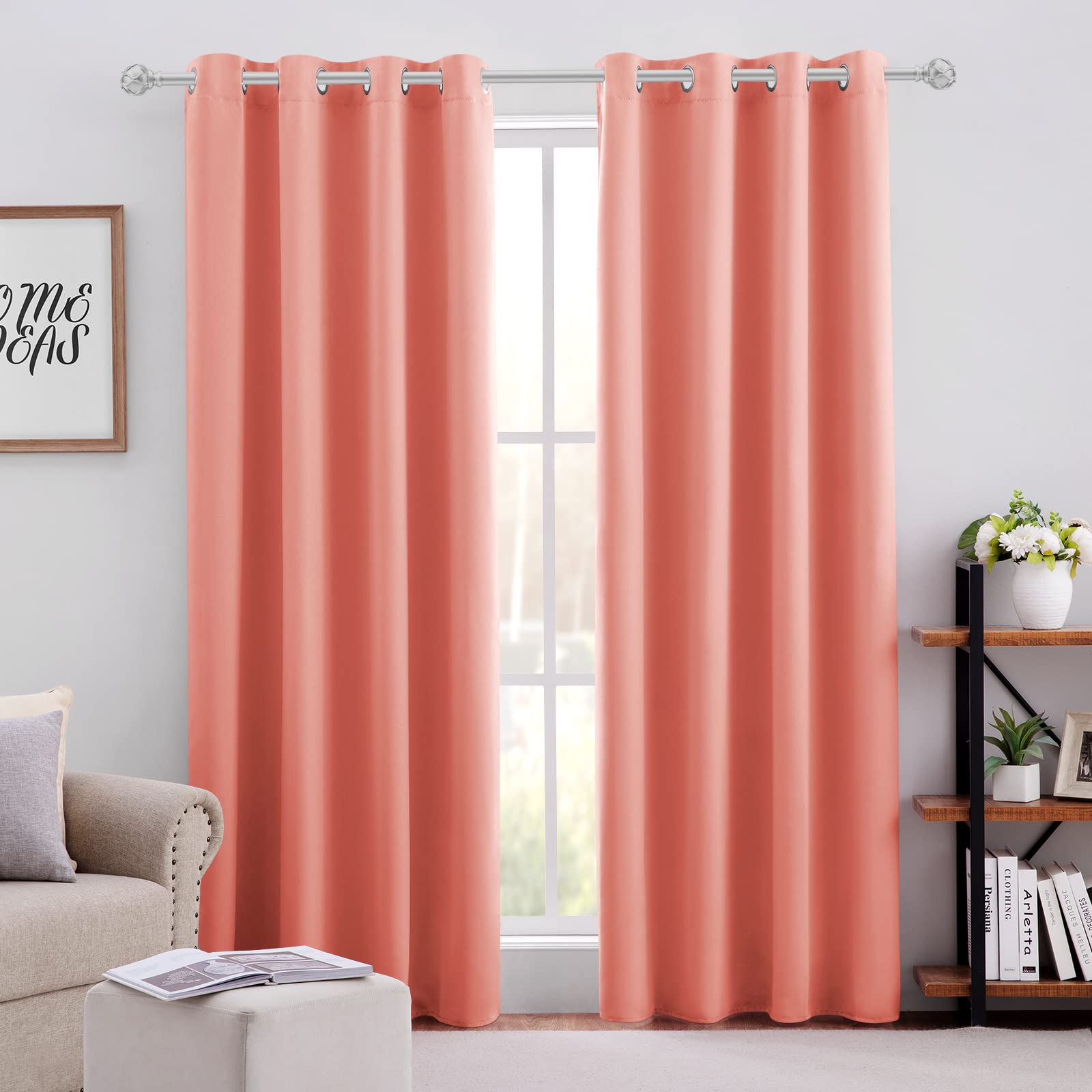 Blackout Curtains for Bedroom - 52x84 Inch Long 2 Panels Set, Coral Orange Room Darkening Drapes with Thermal Insulation & Noise Reduction, Grommet Window Curtains for Living Room & Bedroom - Perfect for Light Sleepers, Home Theater & Energy Efficiency