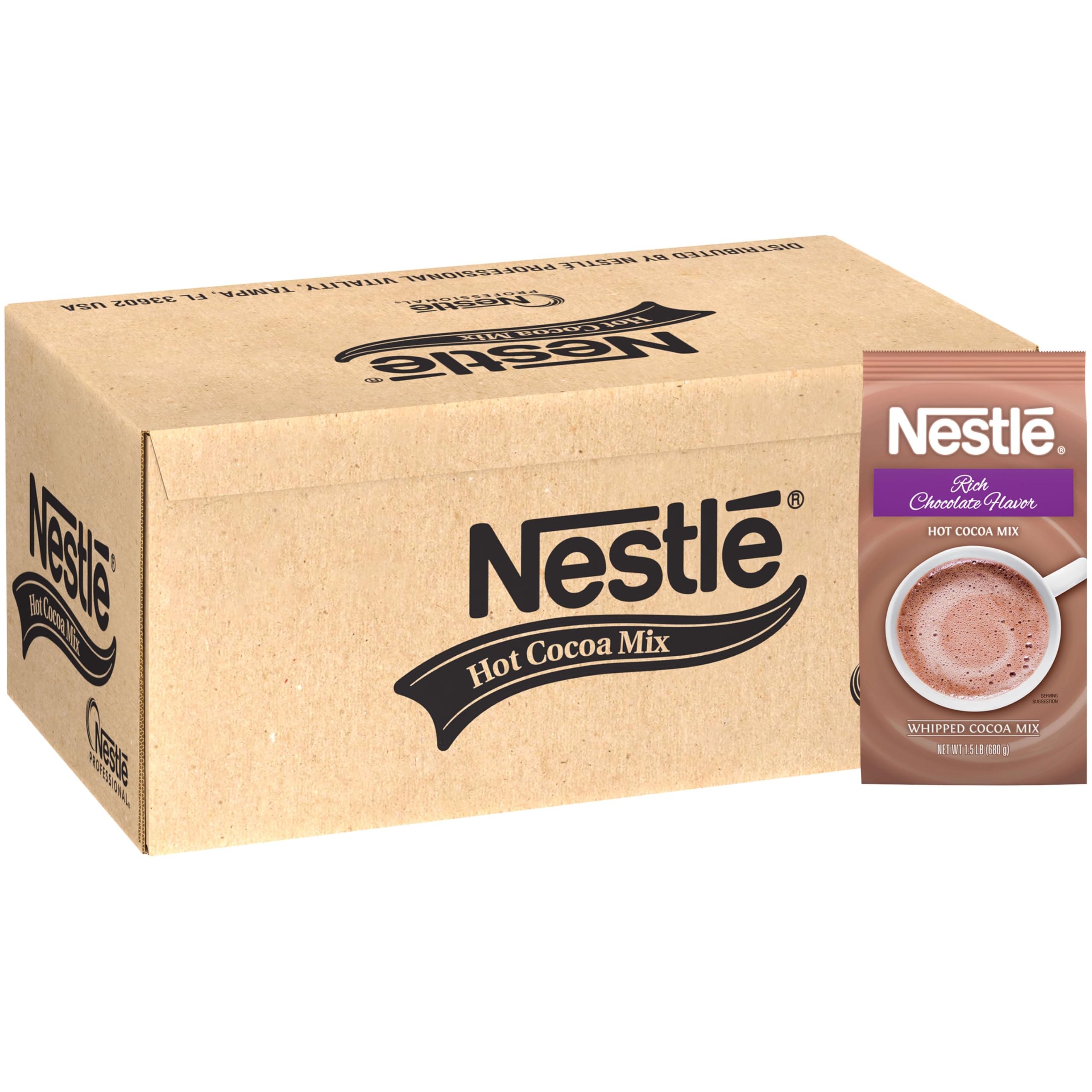 Nestle Rich Chocolate Flavor Hot Cocoa Mix - Bulk Whipped Hot Chocolate Powder, 1.5 lb Bag (Pack of 12) - Perfect for Winter Warmth, Holiday Gifts & Cozy Family Moments
