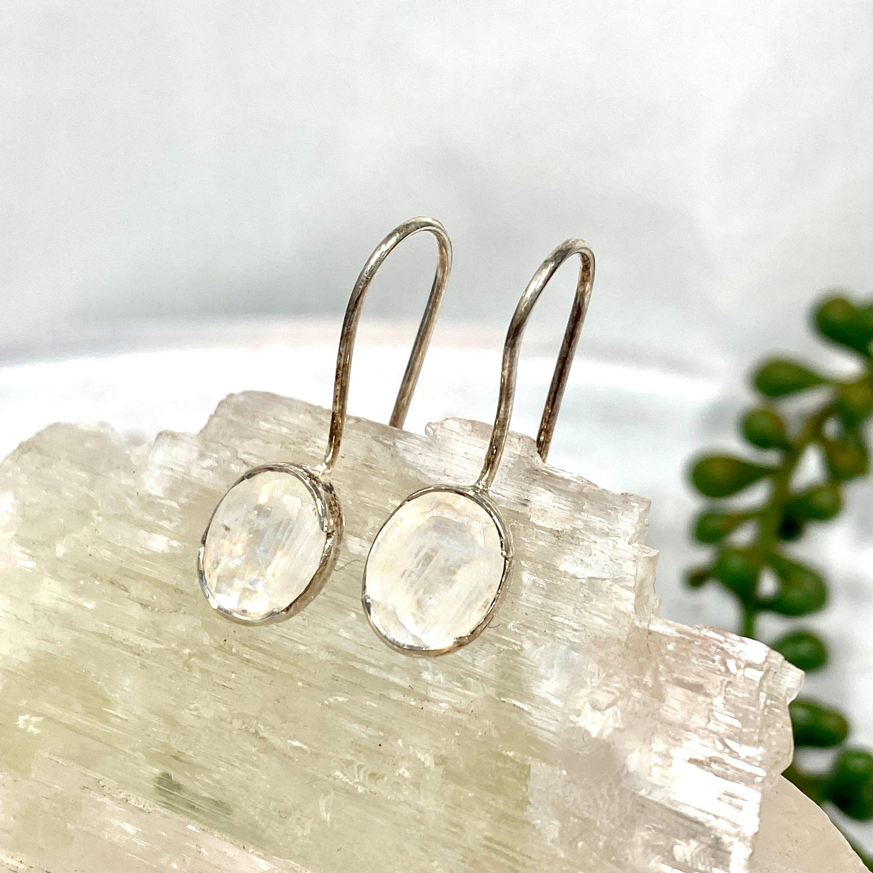 Moonstone Faceted Oval Earrings for Women - Sterling Silver Dangle Drop Earrings - Elegant Jewelry Gift for Her - Perfect for Parties, Weddings & Special Occasions
