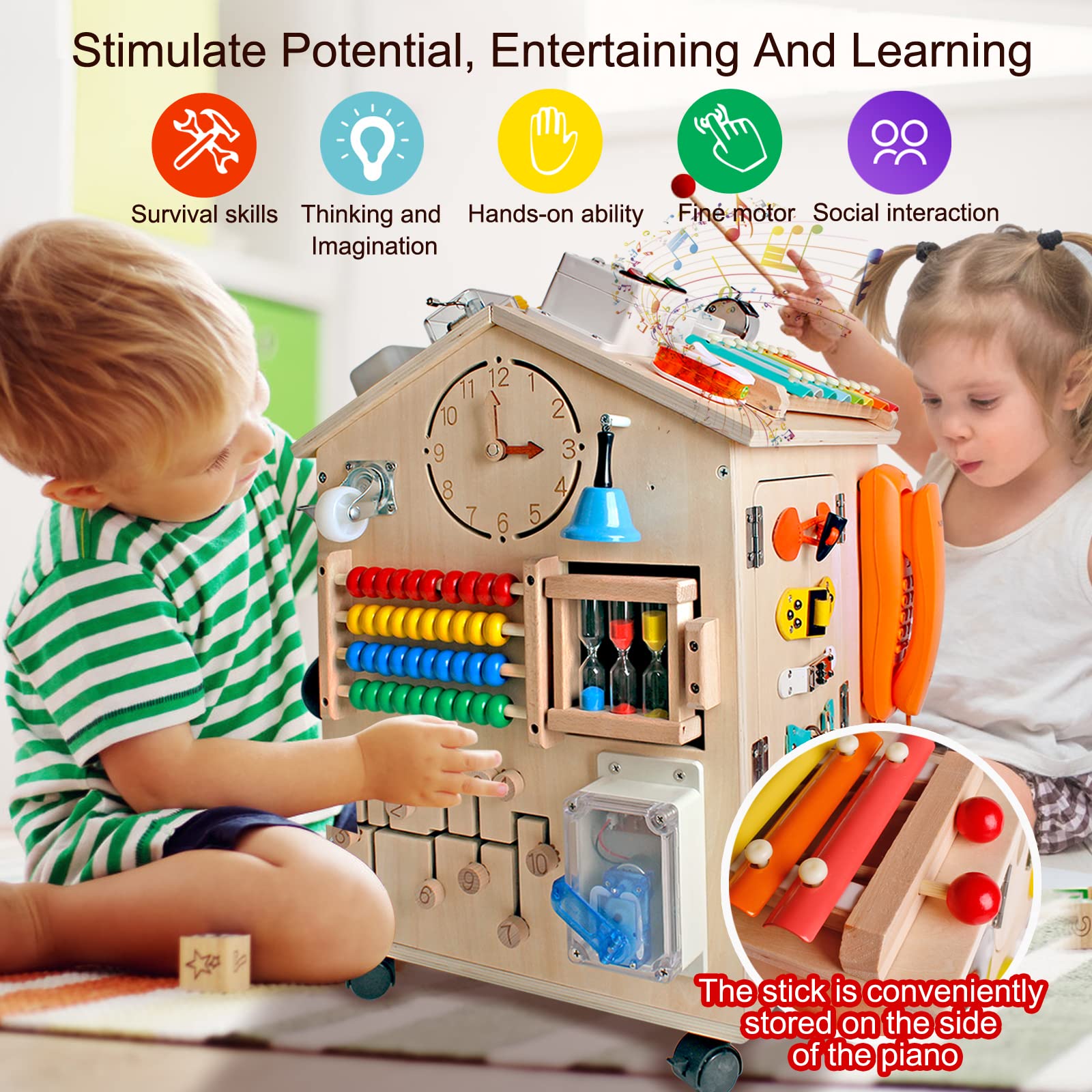 SHIERDU Montessori Wooden Busy Board - Life Skills & Fine Motor Activity Toy for Toddlers & Preschoolers | Sensory Learning Game | Educational Gift for Boys & Girls | Perfect for Daycare, Homeschool & Early Childhood Development