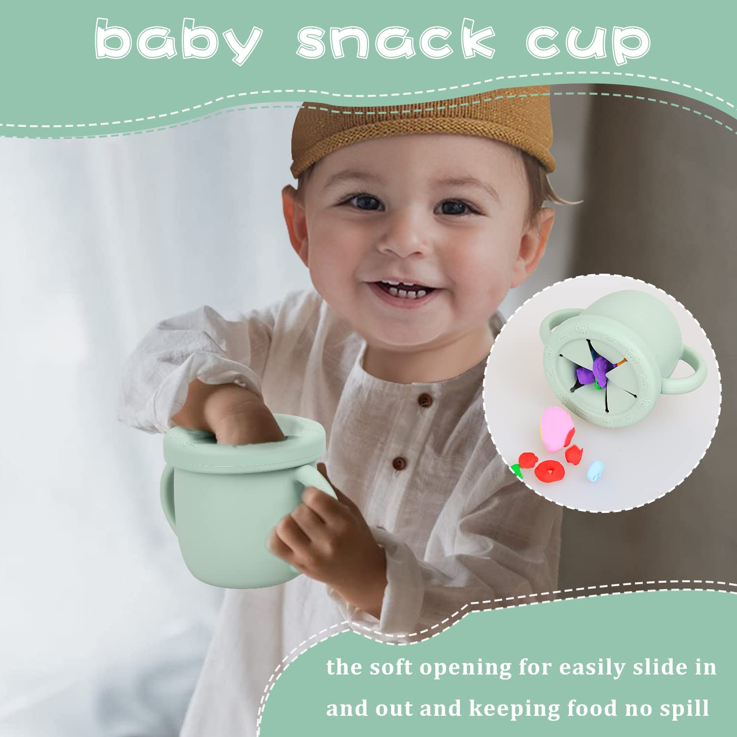 3 in 1 Silicone Baby Straw Cups with Two Handles - Leak Proof Sippy Cup & Snack Container for Toddlers - BPA Free Training Cup for Infants - Perfect for Travel, Daycare & Learning to Drink Independently