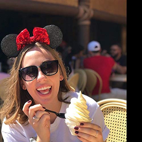 CLGIFT Red Sparkle Minnie Ears Headband - Handmade Sequin Mickey Mouse Ears Hairband for Adults & Kids (One Size Fits All) - Perfect for Disney Theme Parks, Cosplay, Halloween & Birthday Parties