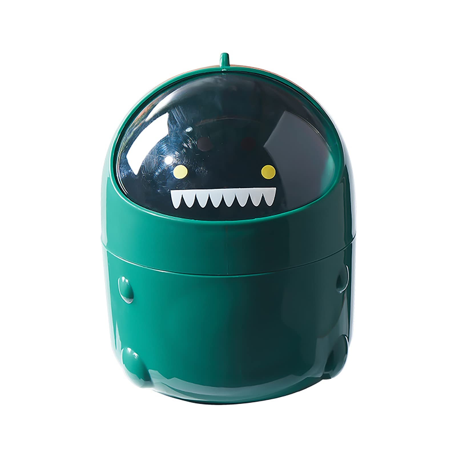 Meideli Small Dinosaur Shaped Trash Can with Lid - Mini Countertop Waste Bin & Pen Holder for Desk, Home, Bedroom, Office - Perfect for Coffee Table, Study Room & Workspace Organization (Green)