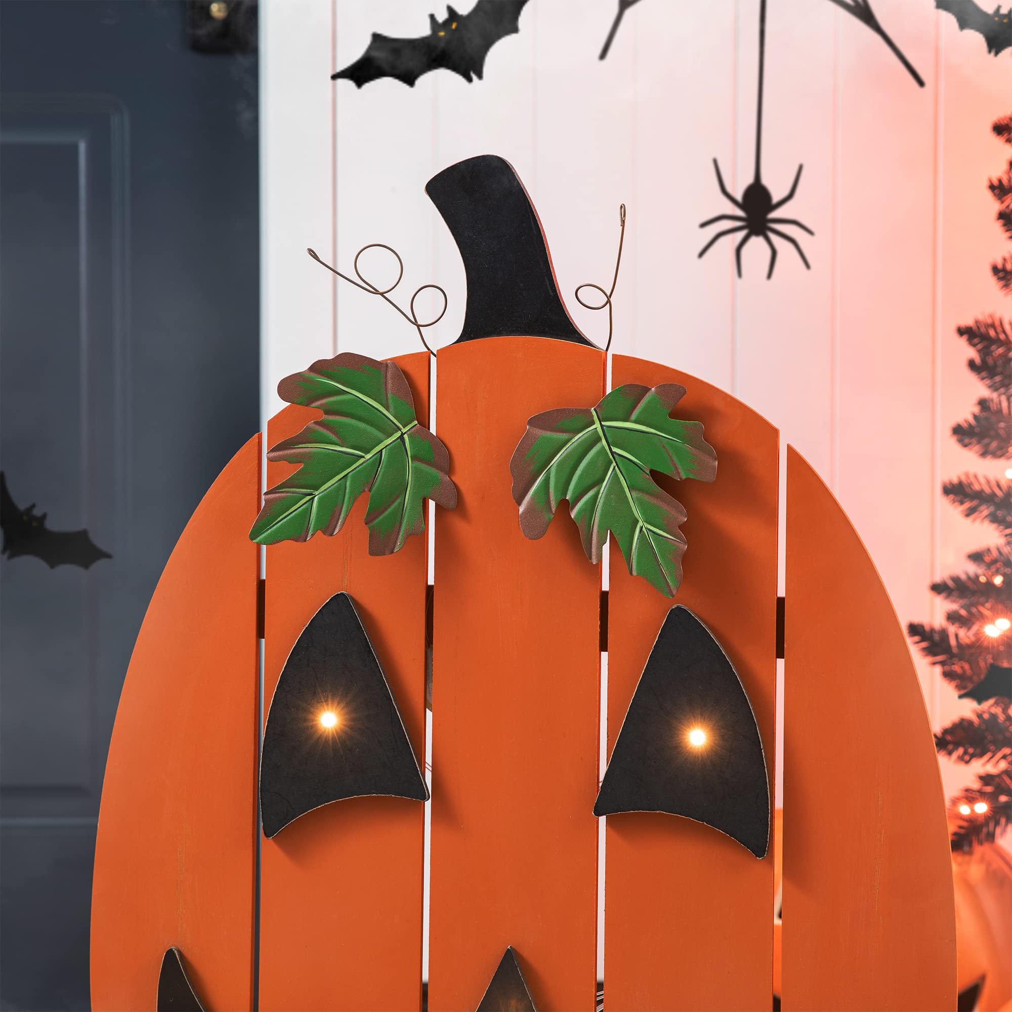 Glitzhome 30-Inch Wooden Halloween Porch Sign with Timer & 7 LED Jack-O'-Lanterns - Outdoor Fall Decor for Porch, Yard, and Halloween Party Decorations