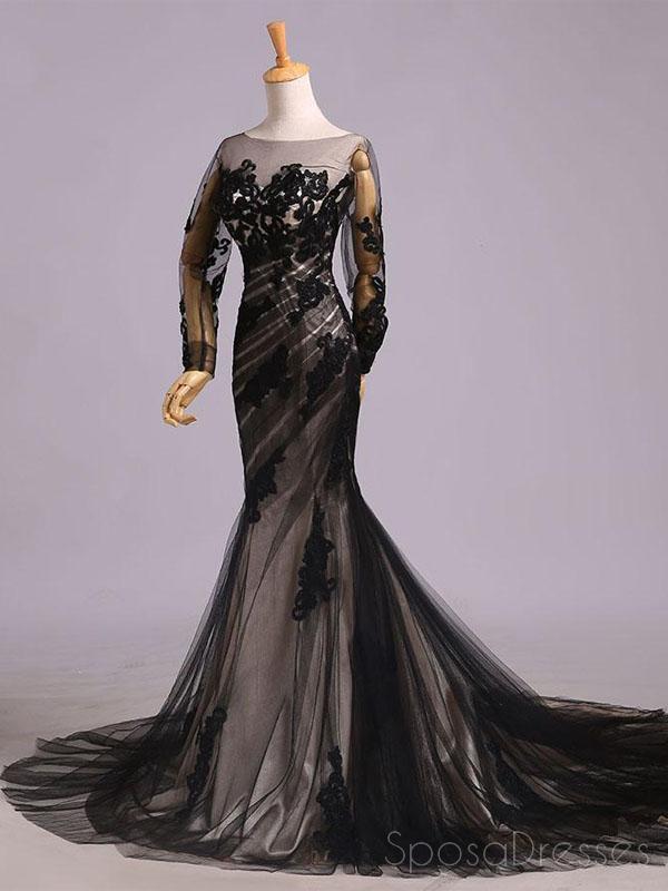 Elegant Black Lace Mermaid Evening Gown with Long Sleeves - Perfect for Prom, Sweet 16, Formal Events & Special Occasions | Stunning Long Dress for Women's Parties, Weddings & Red Carpet