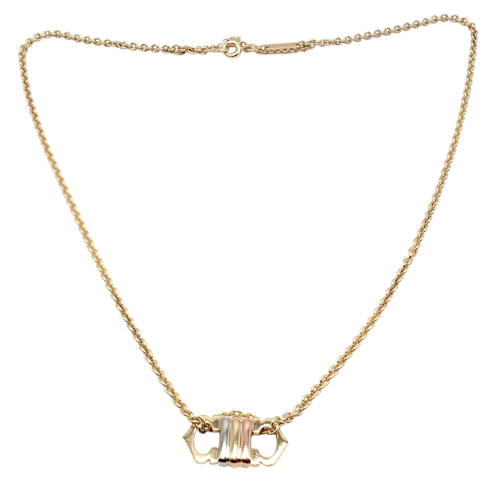 Authentic Cartier 18k Tri-Color Gold Double C Charm Pendant Necklace for Women - Luxury Jewelry Gift for Anniversary, Birthday & Special Occasions