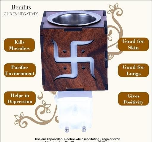 Kriviya Premium Electric Kapoor Dani - Aromatherapy Diffuser & Night Light for Home, Living Room | Camphor & Incense Holder with Wood Swastik Design | Perfect for Relaxation, Meditation & Home Decor