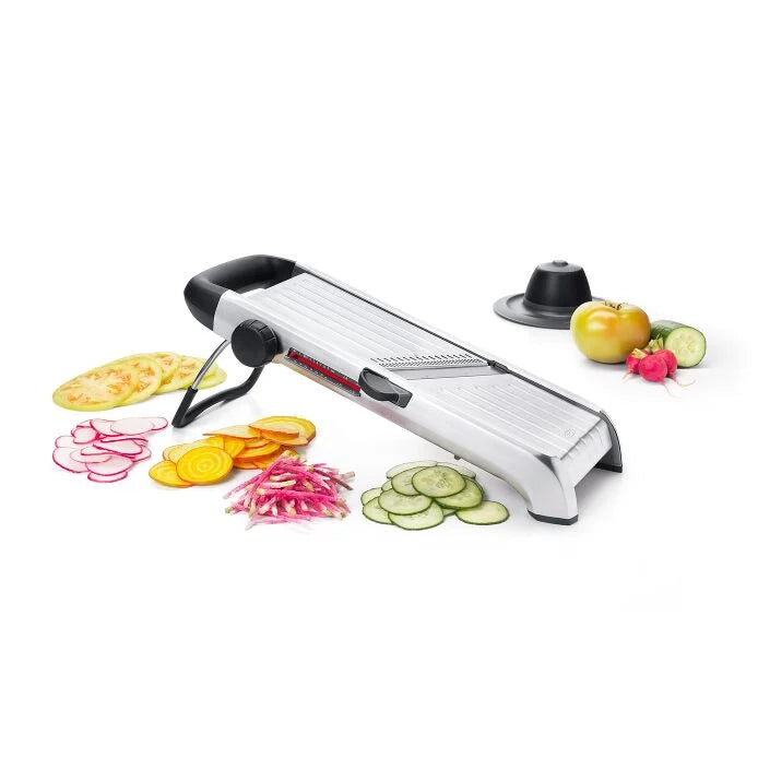 Premium Stainless Steel Mandoline Slicer - Full Size Professional Vegetable Cutter with 5 Blades for Potato, Carrot & Onion | Perfect for Kitchen, Restaurant & Meal Prep