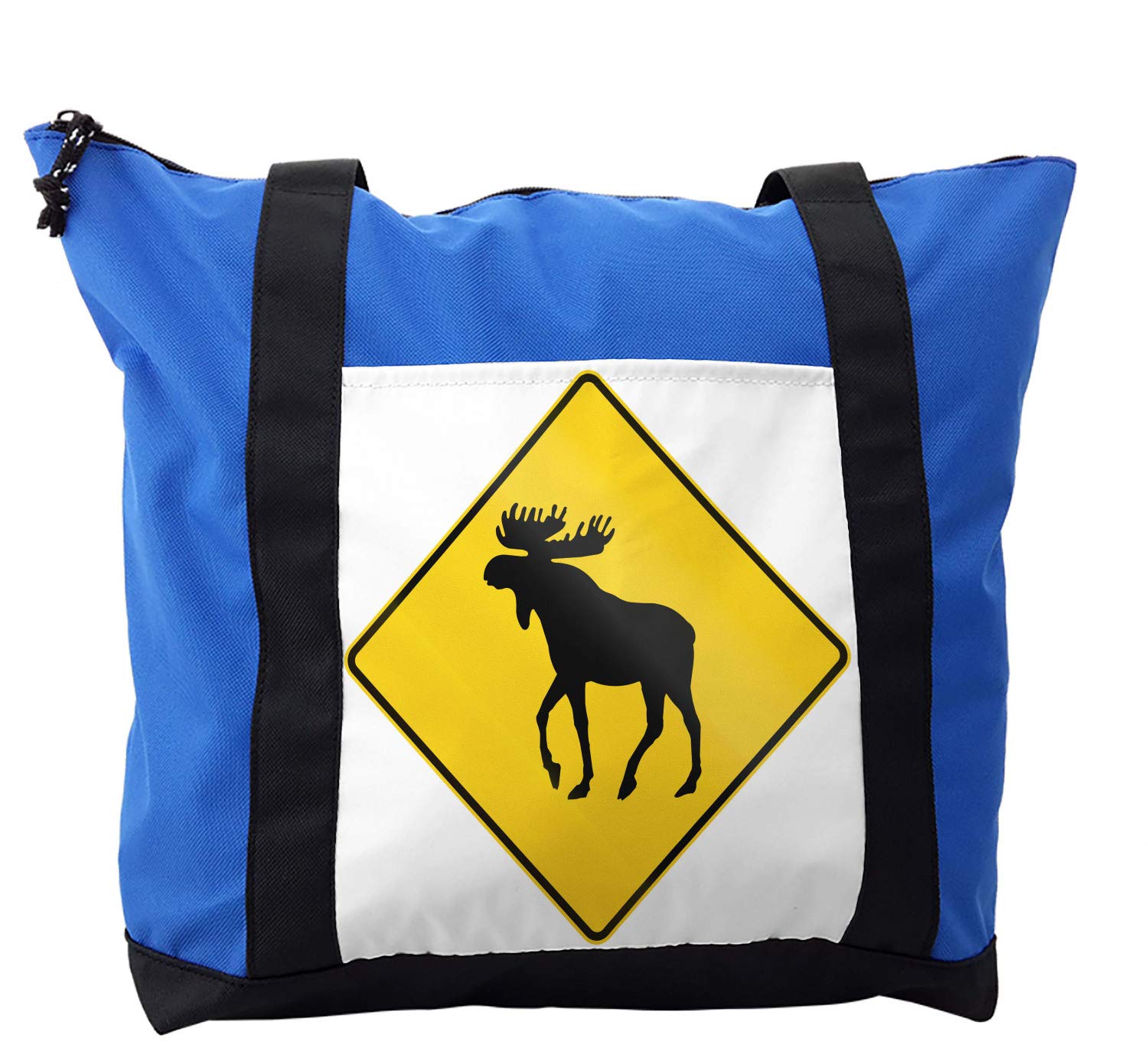 Lunarable Moose Shoulder Bag - Elk Crossing Traffic Sign Design - Durable Zippered Crossbody Bag for Outdoor Hiking, Camping & Travel Accessories