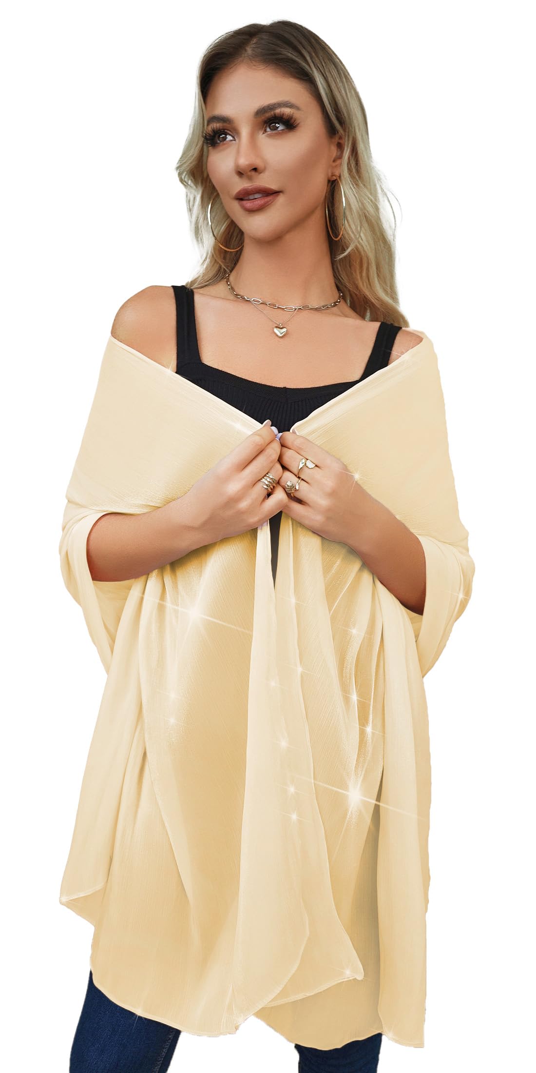 REEMONDE Women's Shine Chiffon Shawl Wrap - Elegant Hijab Scarf, Sarong & Bridal Wedding Shawl for Evening Dresses | Perfect for Special Occasions, Parties & Formal Events