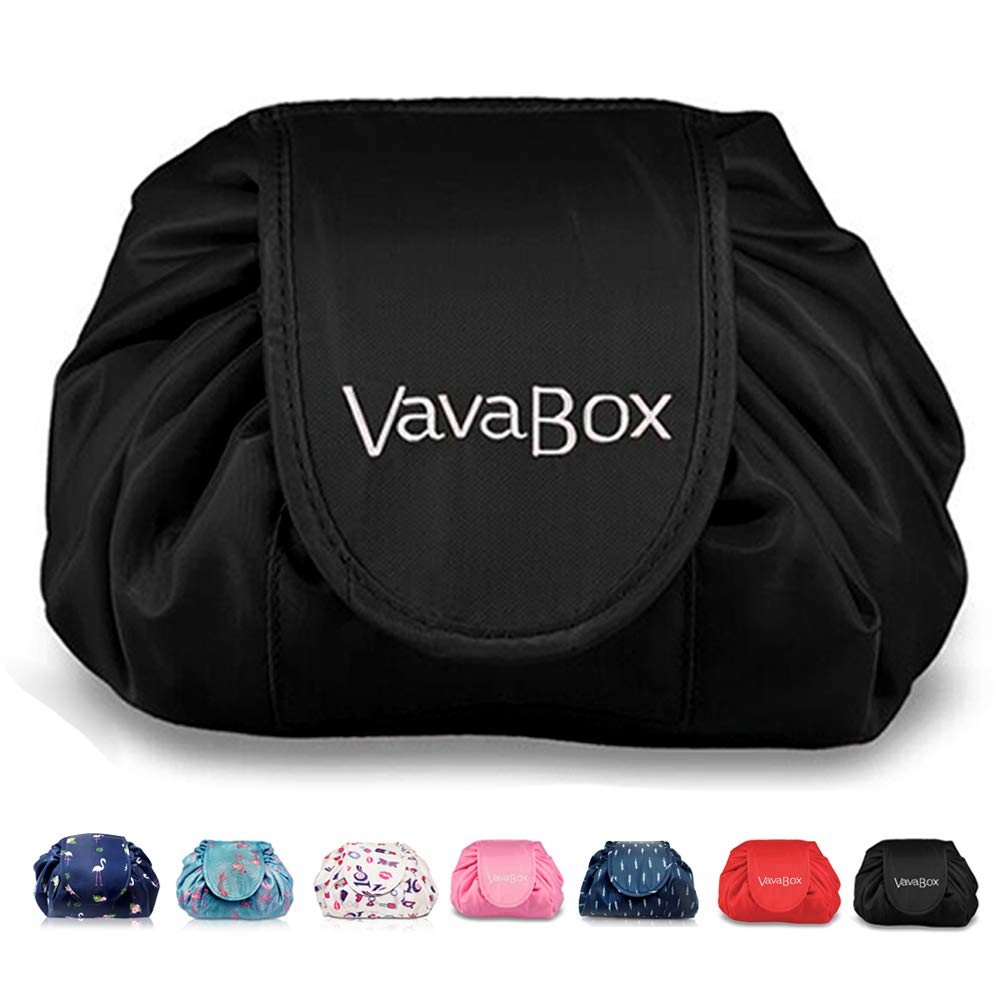 Waterproof Large Capacity Drawstring Makeup Bag for Women - Travel Cosmetic Organizer Pouch, Portable Makeup Storage Case for Toiletries & Beauty Essentials (Black) - Perfect for Travel, Gym & Daily Use