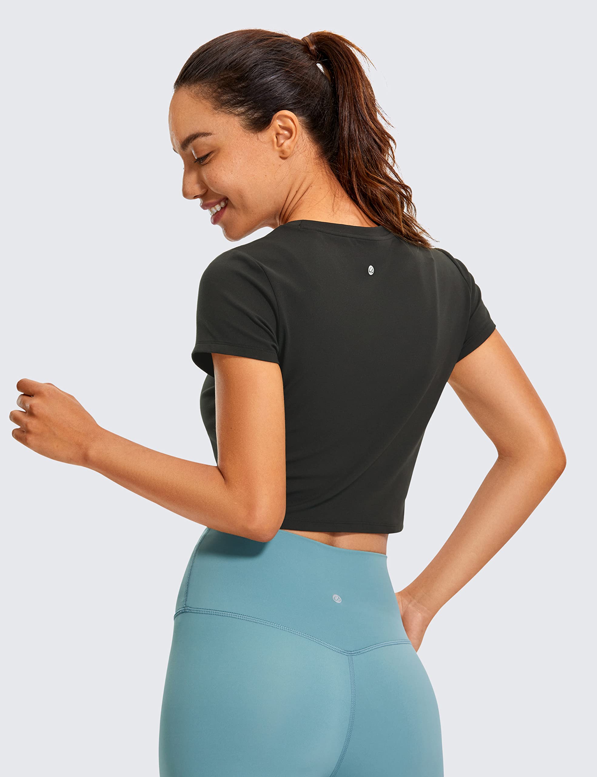 CRZ YOGA Women's High Neck Crop T-Shirt - Butterluxe Short Sleeve Workout Top for Yoga, Gym & Running | Fitted Athletic Shirt for Women | Perfect for Fitness, Lounge & Everyday Wear