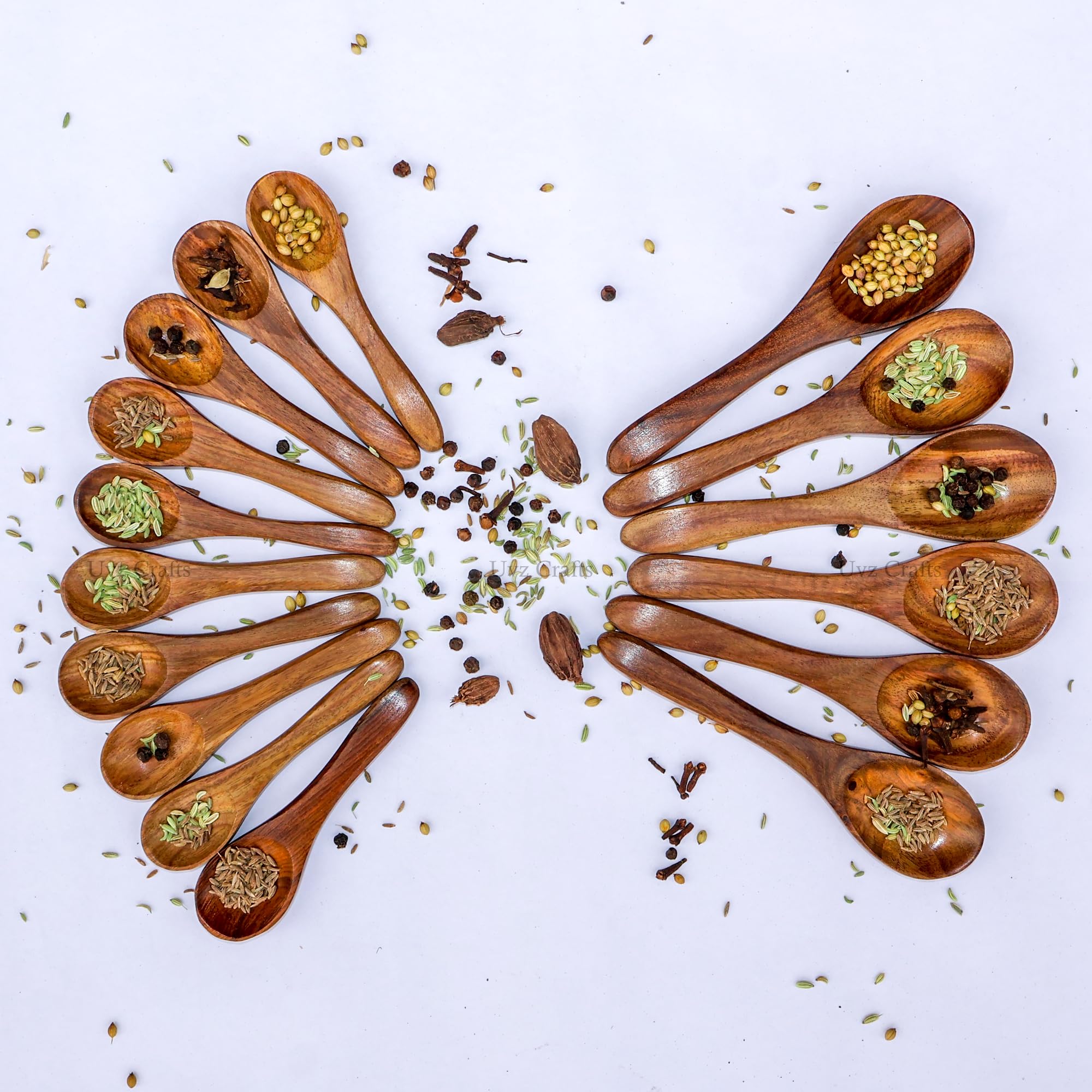 Wooden Mini Spoons Set - 6 Inch Small Wooden Scoops for Spices, Sugar, Salt, Herbs, Tea & Coffee - Perfect for Spice Jars, Sugar Bowls, Bath Salts & Condiments - 6-Piece Wooden Teaspoon Set for Kitchen & Home Use