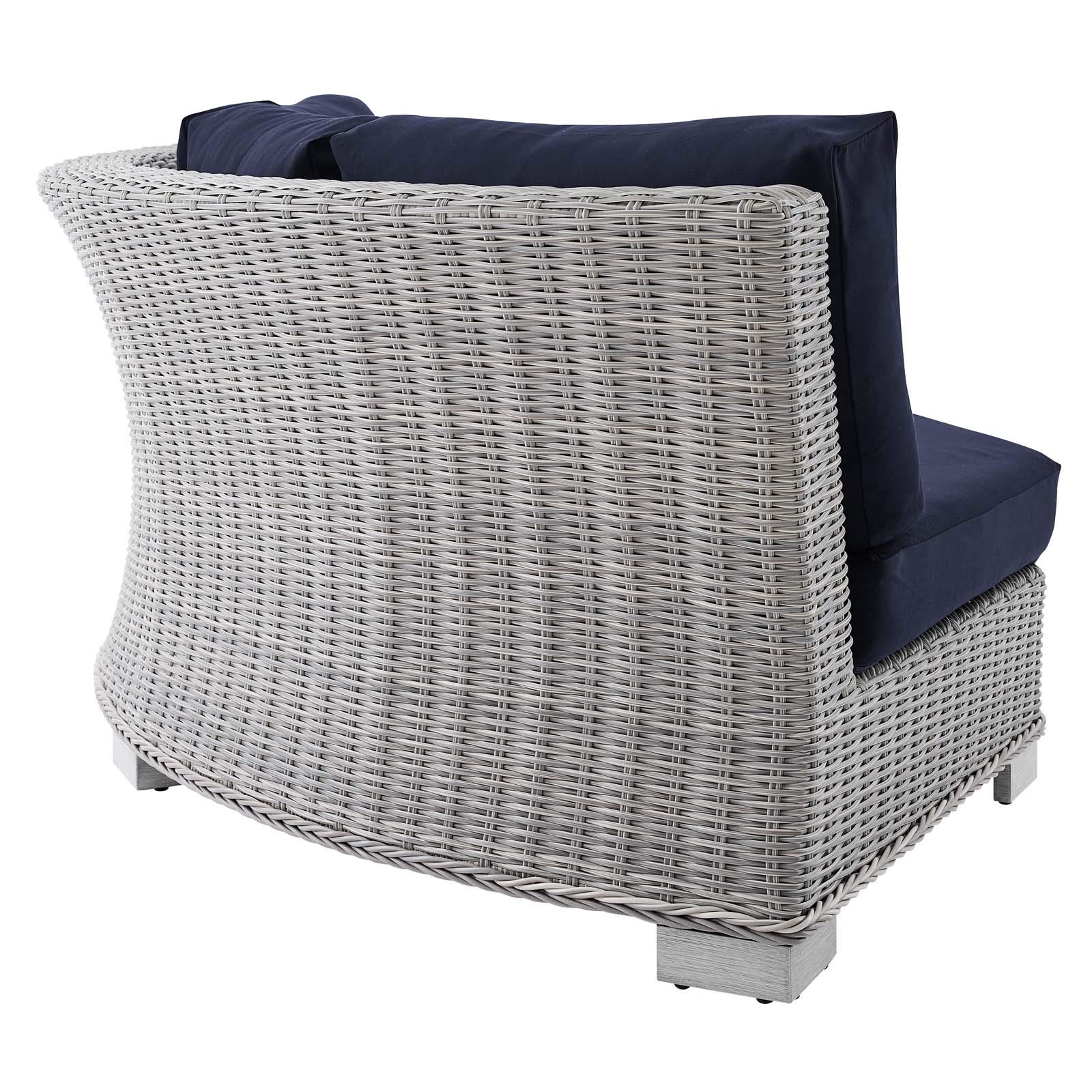 Modway Conway Sunbrella Outdoor Patio Wicker Rattan Round Corner Chair - Light Gray Navy - Weather-Resistant Lounge Chair for Poolside, Garden & Backyard Relaxation