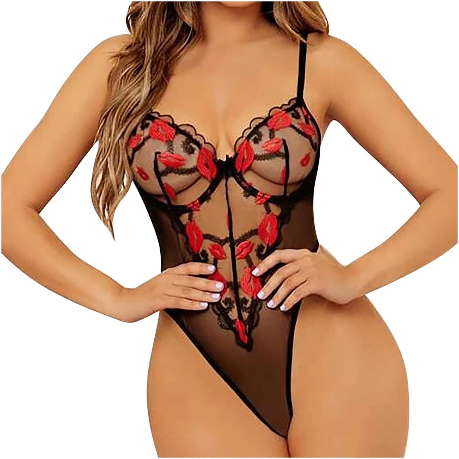 Sexy Lace Chemise Lingerie Set for Women - Hollow Out One-Piece Jumpsuit & Sling Underwear | Perfect for Valentine's Day, Boudoir Photoshoot or Romantic Nightwear