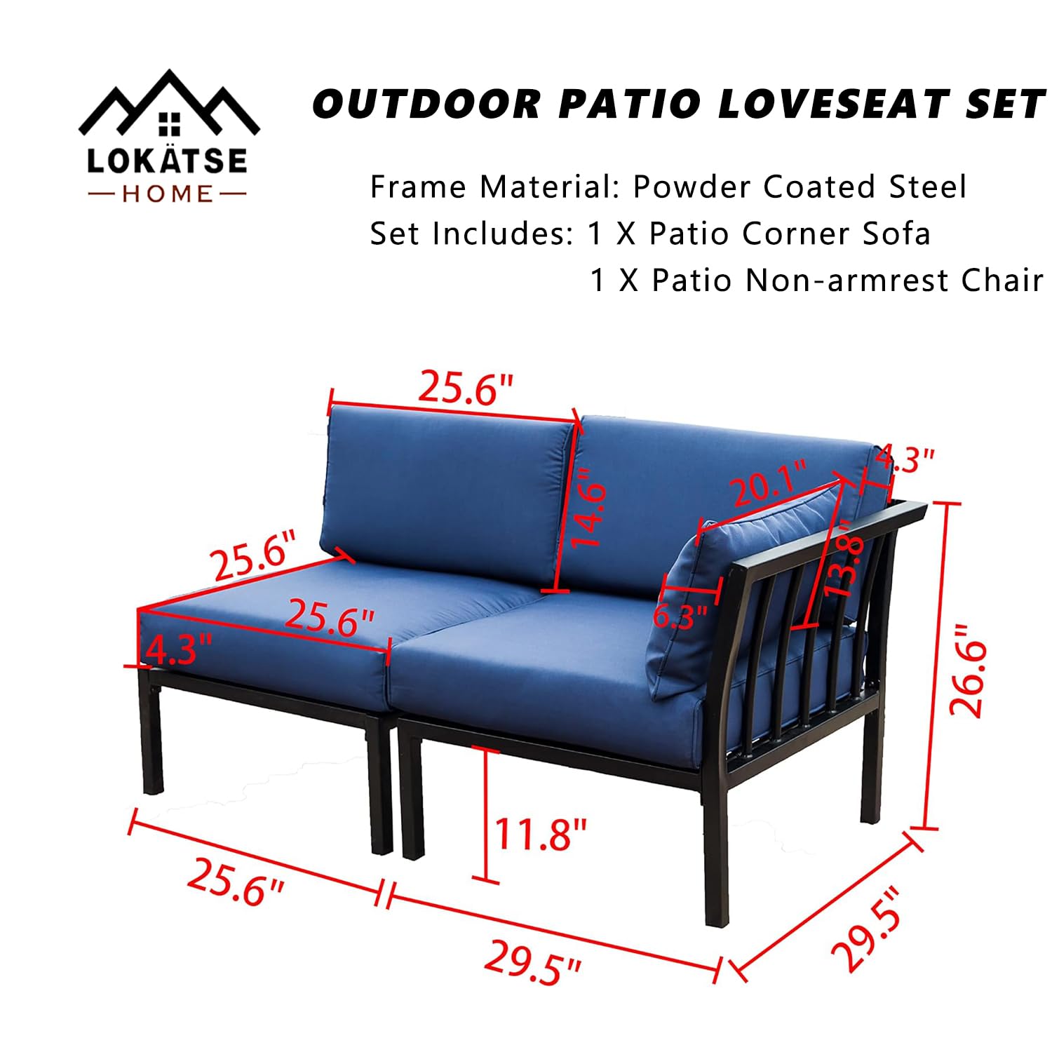LOKATSE HOME 2-Piece Outdoor Patio Furniture Set - Blue Waterproof Wicker Conversation Chairs with Corner Sofa & Armless Loveseat | Perfect for Backyard, Poolside & Garden Relaxation