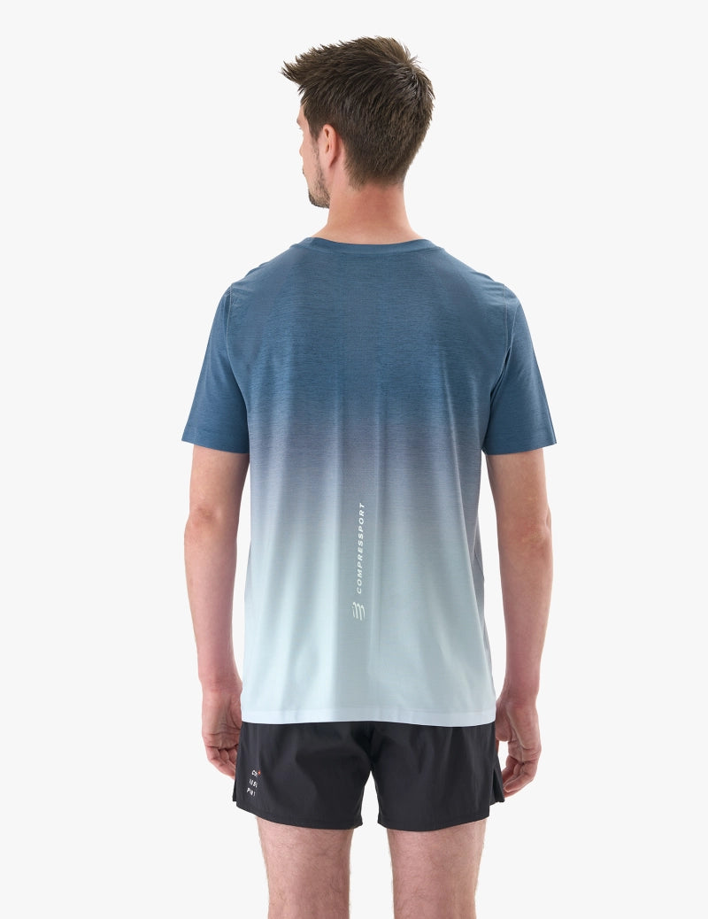 Compressport Men's Performance Short Sleeve T-Shirt - Moisture Wicking, Breathable Running Shirt for Men (Poseidon/Ice Flow) | Ideal for Marathon, Gym Workouts & Outdoor Activities