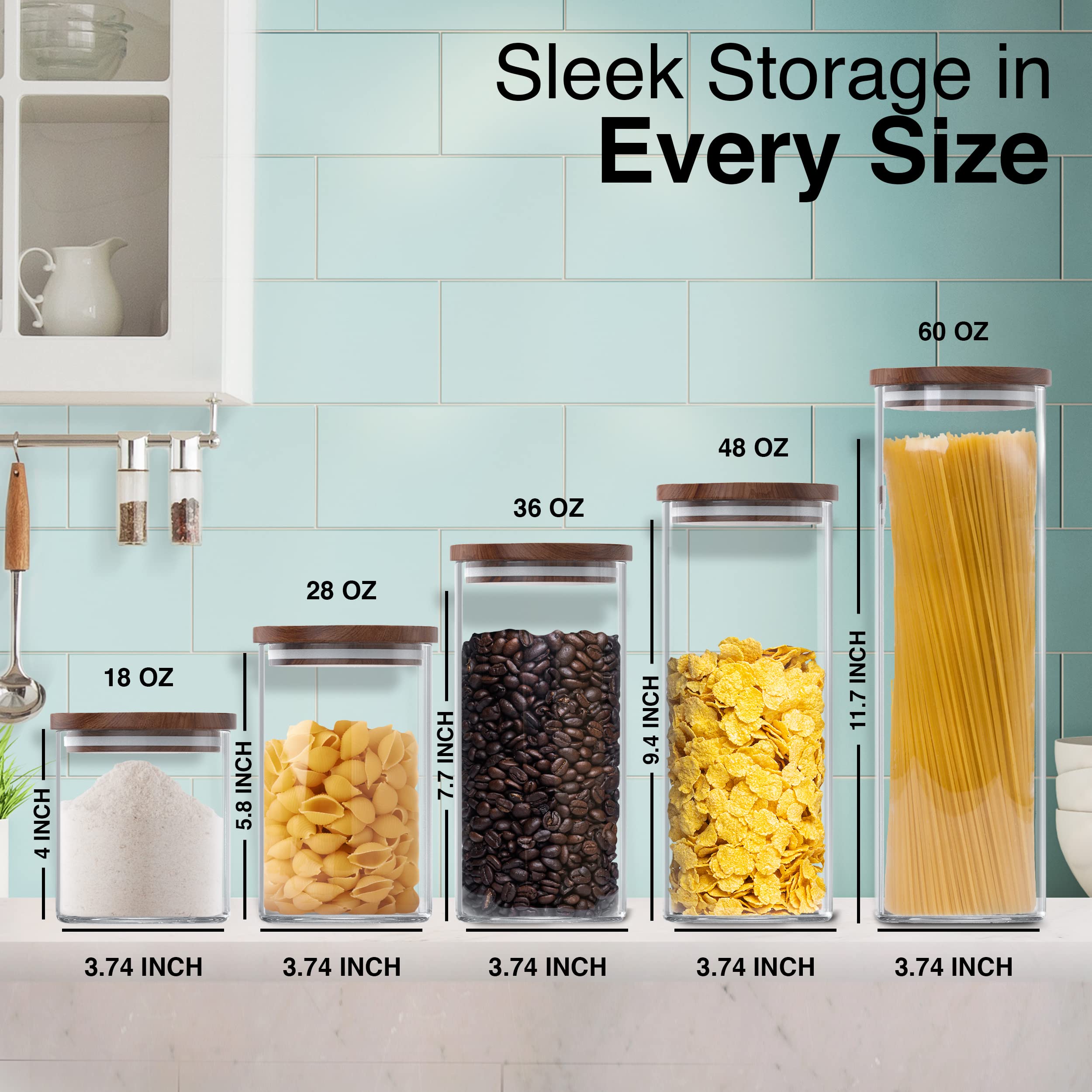 2-Pack 36 fl oz Glass Jars with Acacia Wood Lids - Airtight, Stackable Kitchen Storage Containers for Food, Cookies, Pasta | Pantry Organization & Meal Prep Essentials