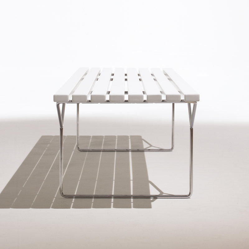 Bertoia Bench with White Acrylic Stone Slats - Modern Outdoor Patio Furniture for Garden, Poolside & Backyard Decor