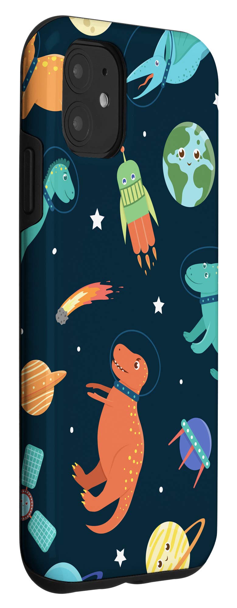 iPhone 11 Dinosaur in Space Phone Case - Protective Cover for iPhone 11 - Cute Cartoon Dinosaur Design - Perfect for School, Work & Everyday Use