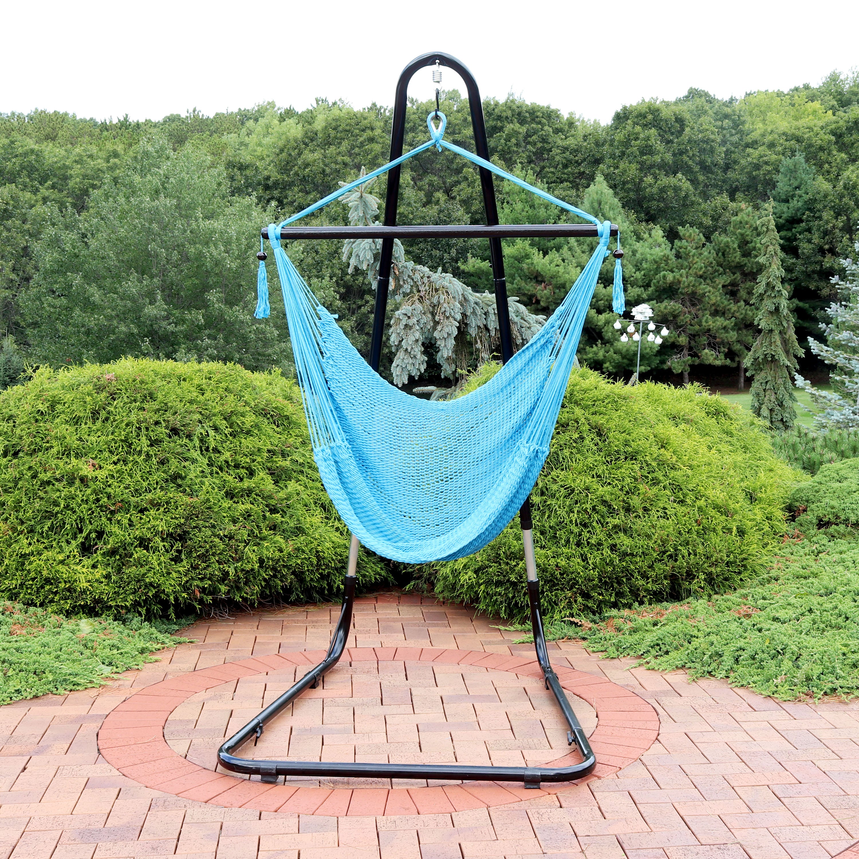 Sunnydaze Caribbean Extra Large Hammock Chair with Adjustable Stand - Outdoor Hanging Swing for Patio, Garden, Backyard & Poolside Relaxation