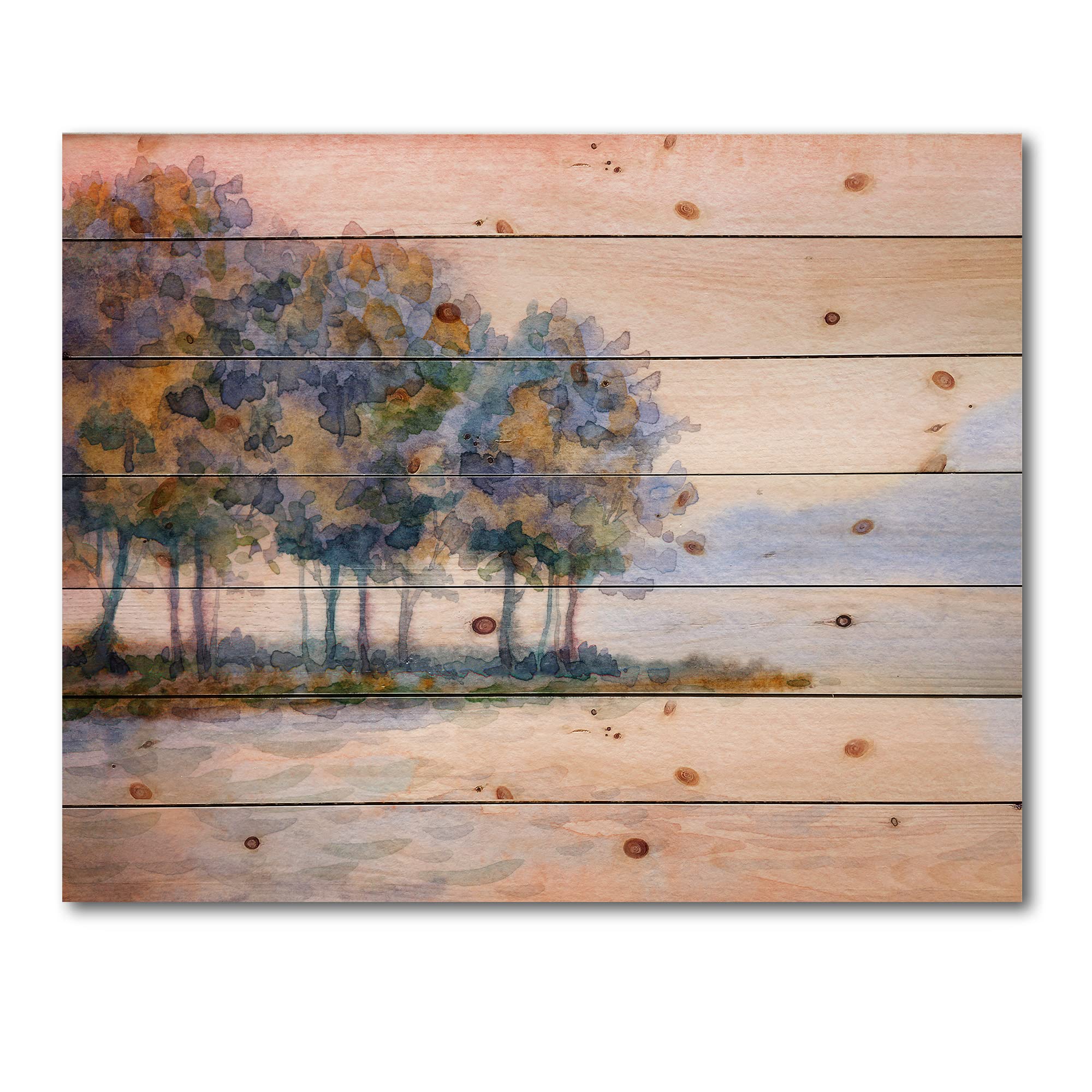 DesignQ Sunset Over The Lake II - Traditional Wood Wall Art Decor, Beige Landscape Painting on Natural Pine Wood Panel - Perfect for Living Room, Bedroom & Office Wall Decoration
