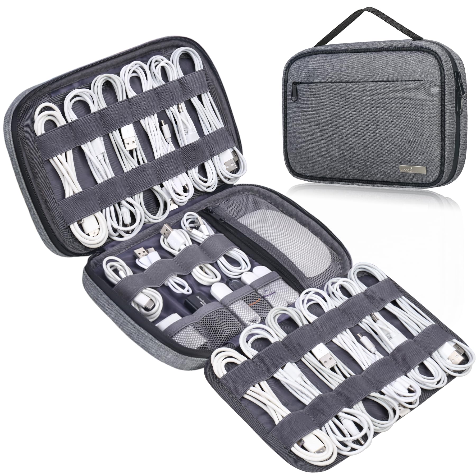 Lacdo 6-Layer Large Capacity Travel Cable Organizer Bag - Portable Electronics Storage Case for Charging Cords, SD Cards & Travel Essentials (Gray) - Perfect for Business Trips, Vacation Packing & Home Office Organization