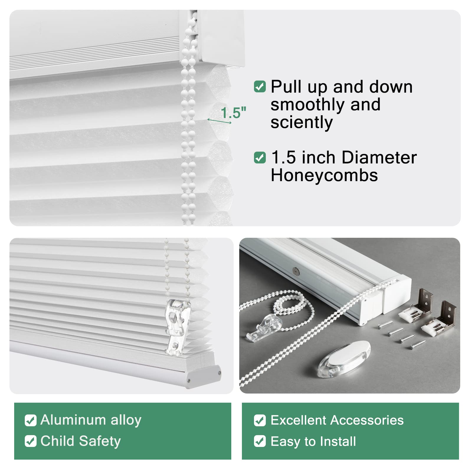 Custom Size 100% Blackout Cellular Roller Shades - Light Grey Honeycomb Window Blinds for Noise Reduction & Privacy - Perfect for Bedroom, French Doors & Home Office (Blackout Curtains, Room Darkening Shades)