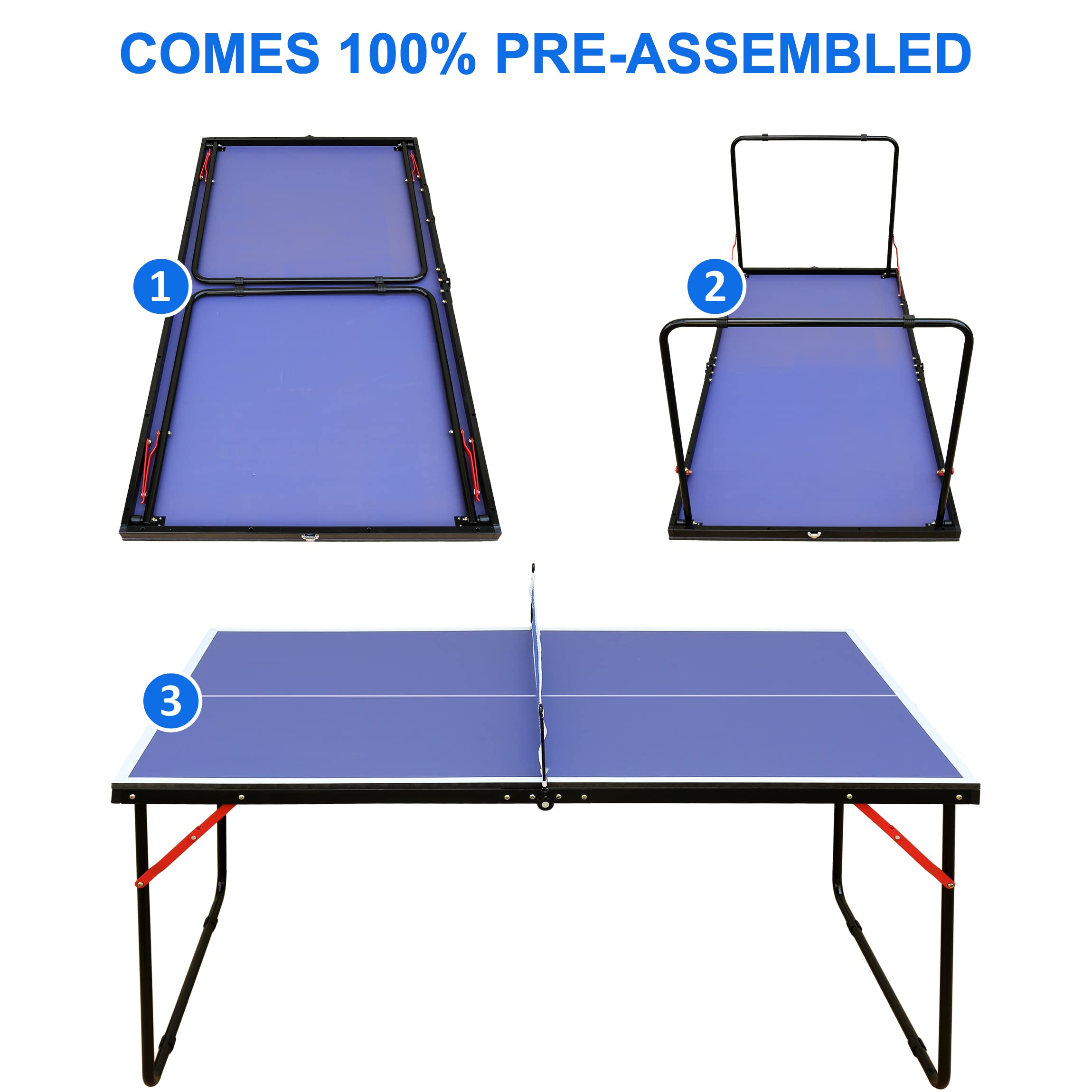 Foldable Midsize Ping Pong Table Set with Net & 2 Paddles - Indoor/Outdoor Waterproof Table Tennis Game for Backyard, Basement & Recreation Rooms