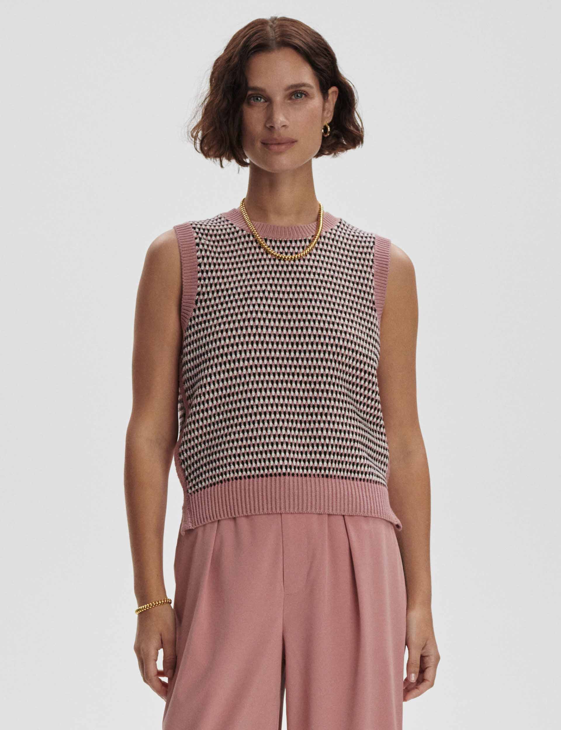 Knowles Textured Knit Vest for Women - Soft & Stylish Woodrose Color, Perfect for Layering in Fall & Winter Outfits
