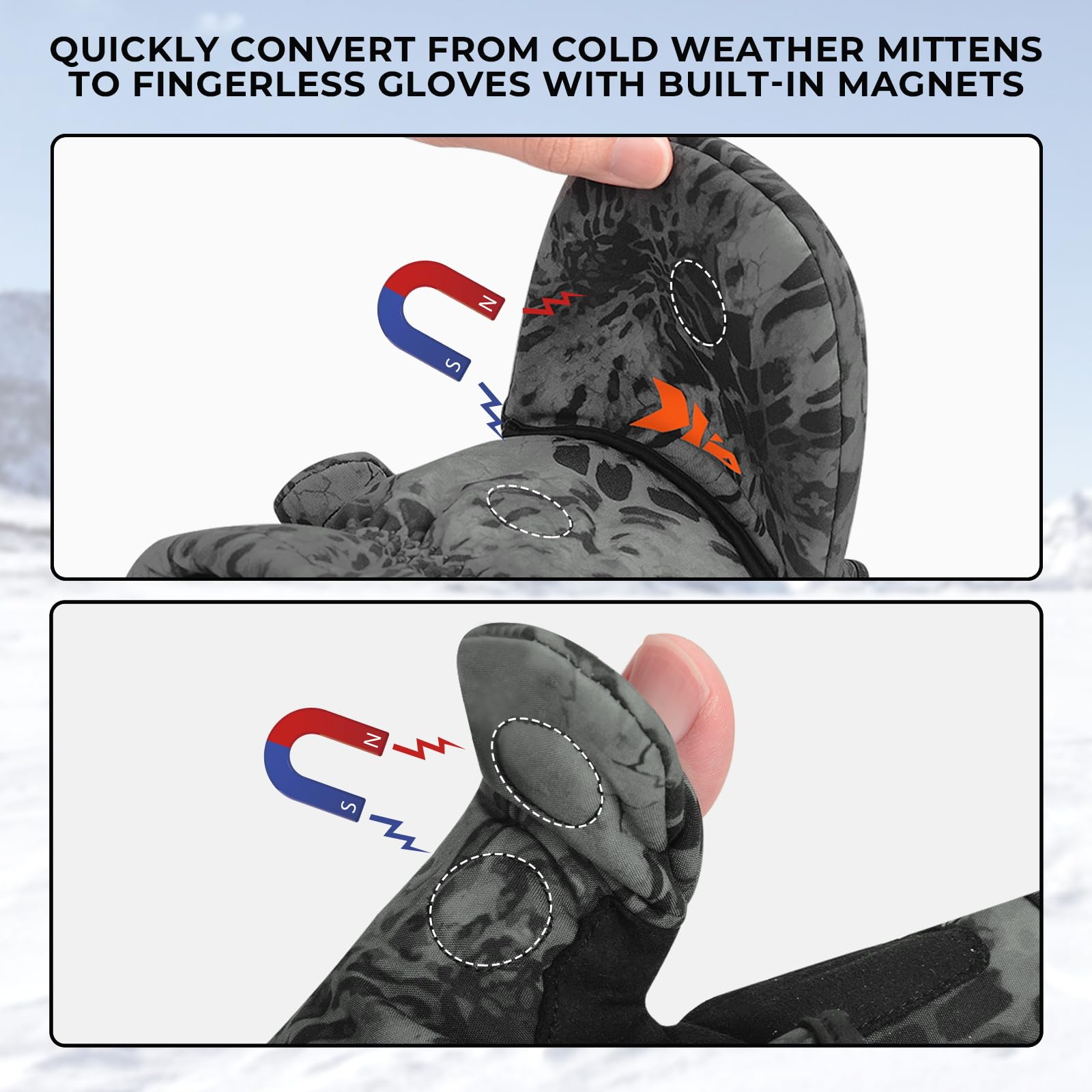 **KastKing PolarBlast Ice Fishing Gloves – Convertible Mittens with 3M Thinsulate for Extreme Cold Weather – Winter Fingerless Gloves for Ice Fishing, Photography & Outdoor Activities**
