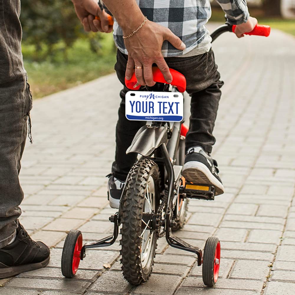 Custom Michigan Blue Mini License Plate 6x3 Inch - Personalized Kids Bike Plate | Choose from 50 US States | Perfect for Bicycles, Scooters & Room Decor