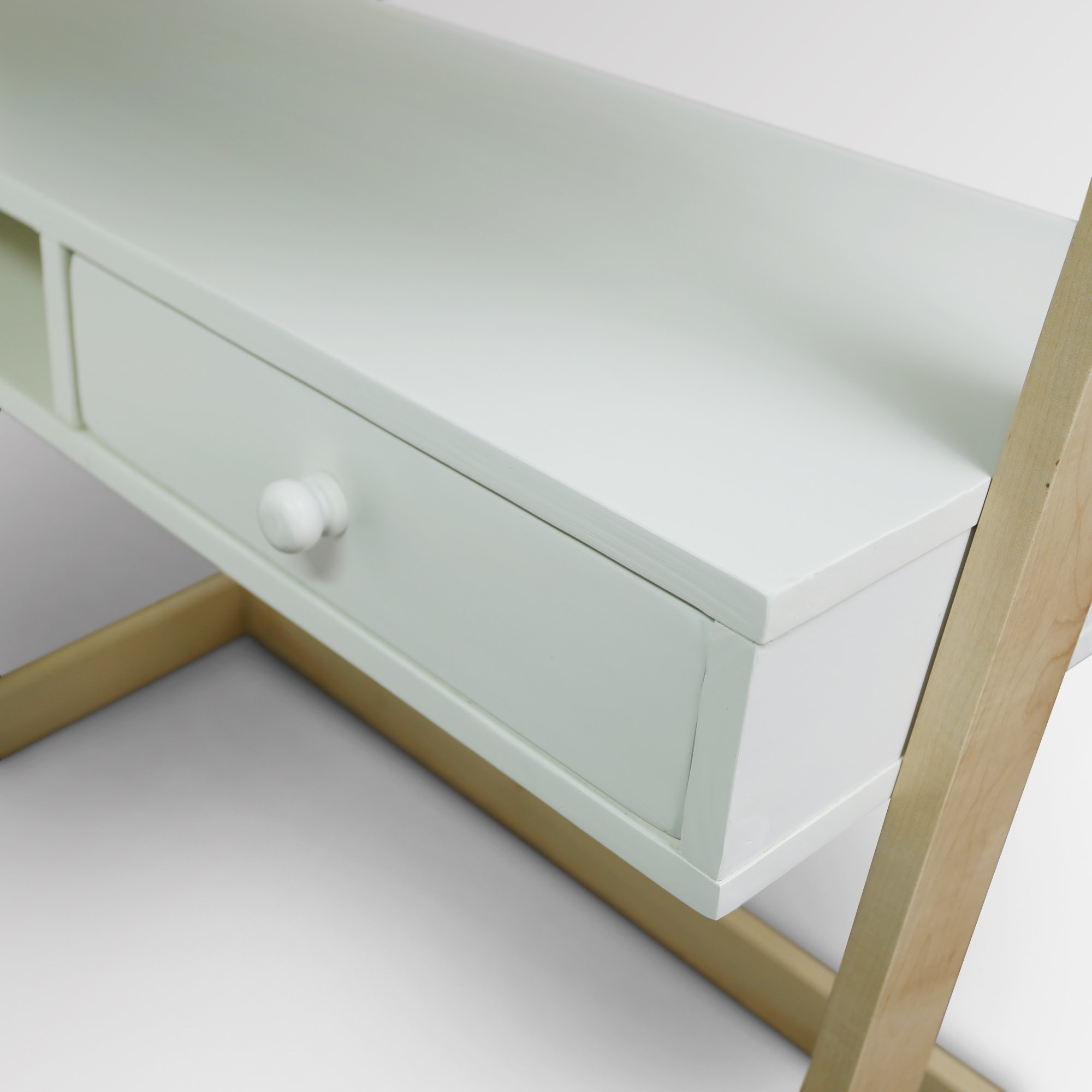 Freestanding Ladder Desk with Drawer - Natural Maple & White Finish - Home Office, Study, Dorm Room, Small Space Workstation - American Trails Wooden Writing Desk