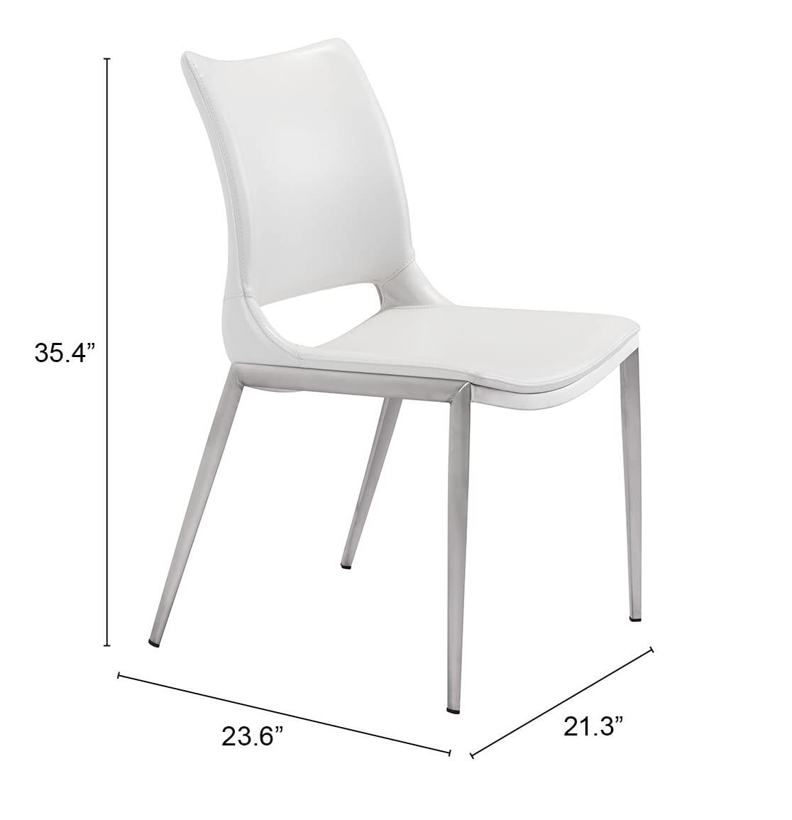 Ace Modern Dining Chairs (Set of 2) - White & Silver Metal Frame - Comfortable Kitchen Chairs for Dining Room, Breakfast Nook, or Small Space
