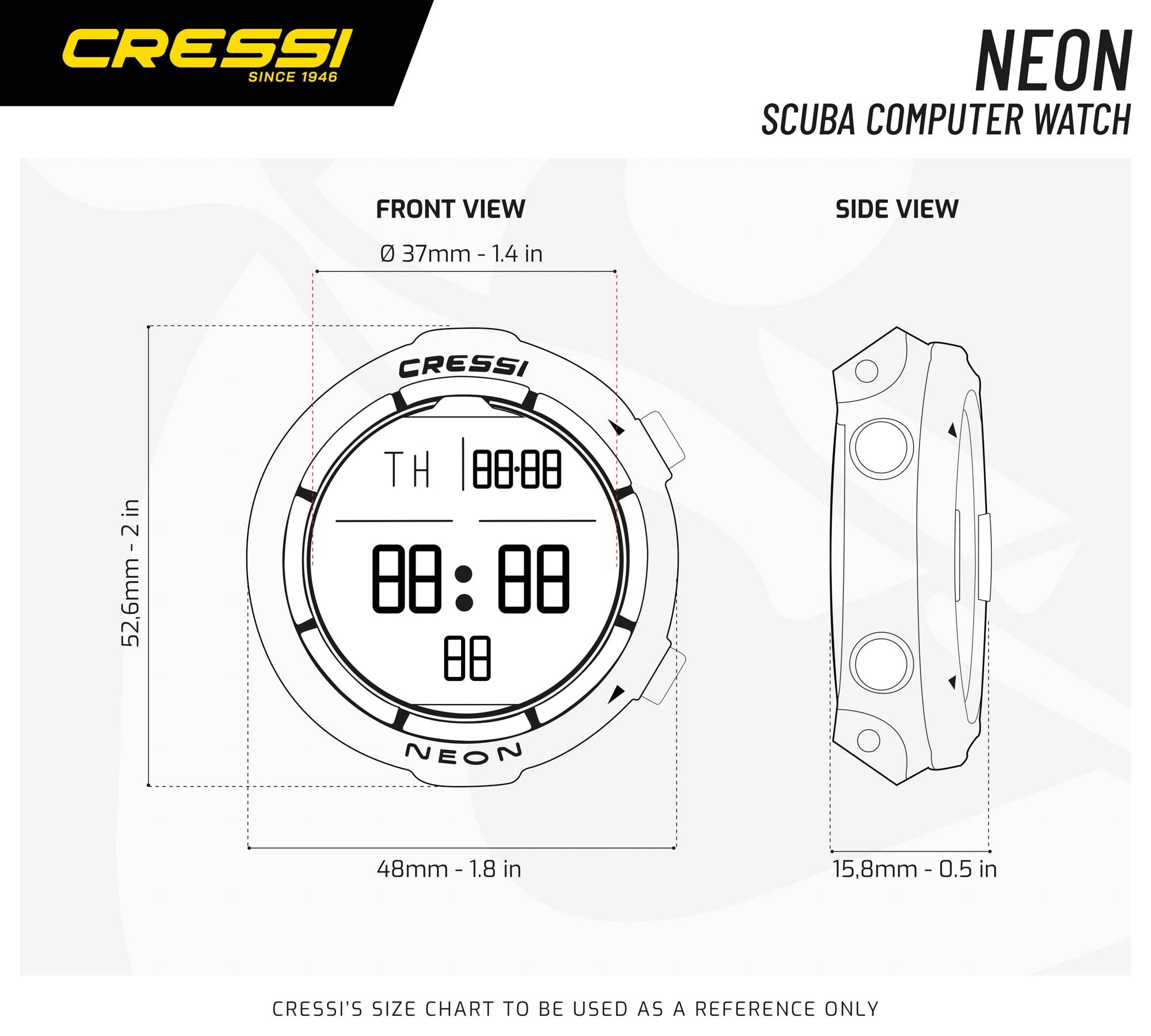 Cressi Neon Dive Computer - Wrist Mounted Scuba Diving Watch with Air/Nitrox Mode for Underwater Exploration & Spearfishing