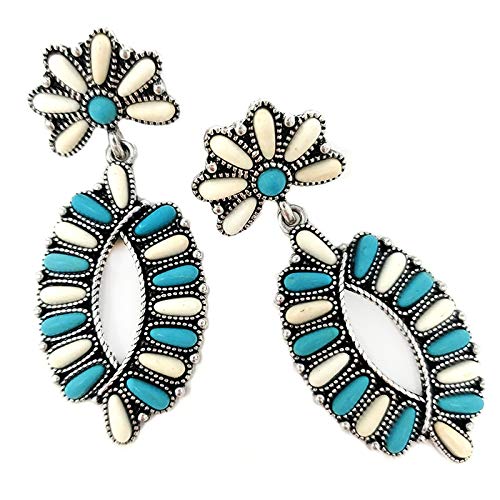 Western Oval Turquoise Post Earrings for Women - Boho Chic Dangle Earrings for Casual & Party Wear | Handmade Sterling Silver Jewelry Gift