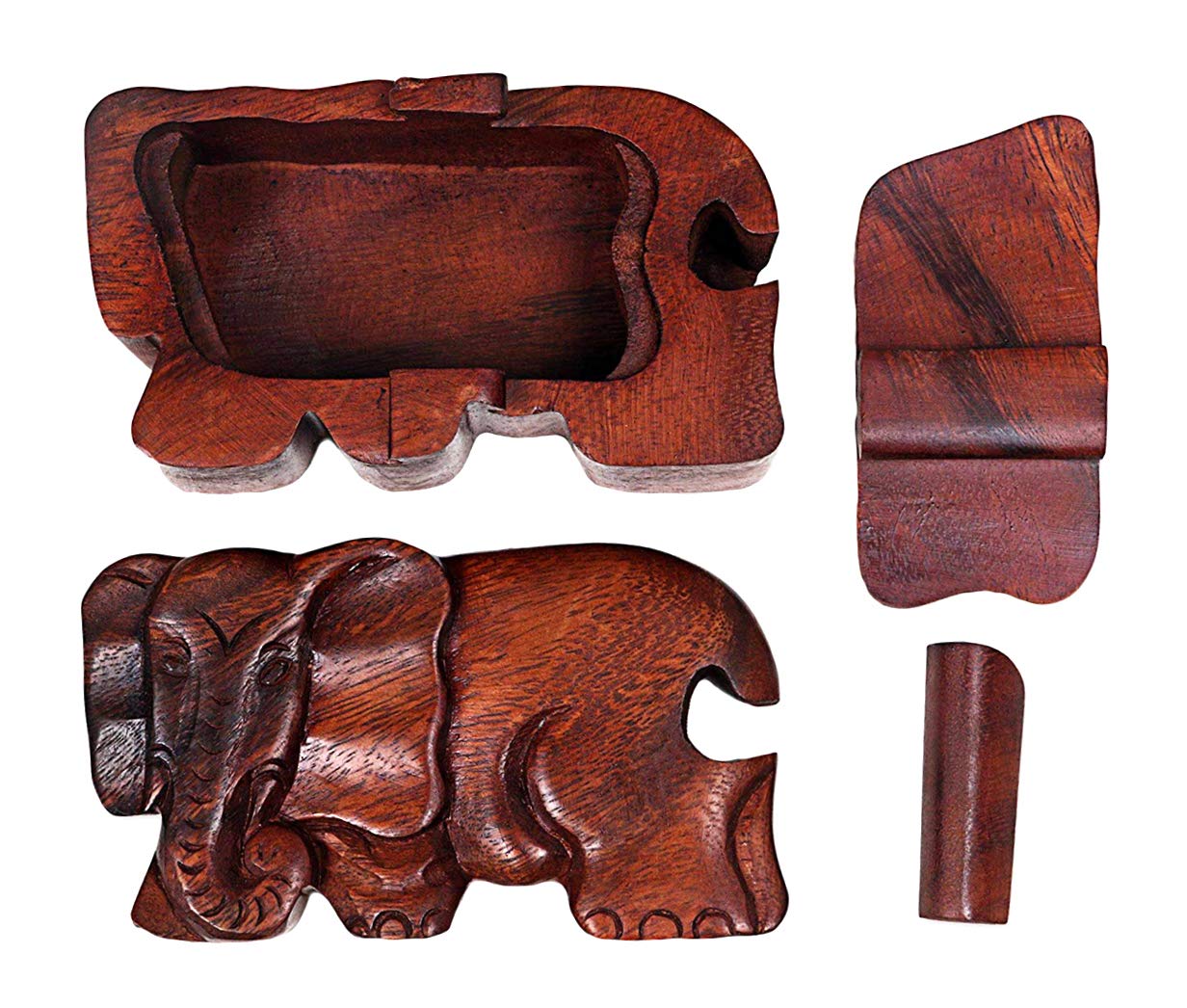Handcrafted Wooden Elephant Jewelry Box with Hidden Compartment - Secret Stash Box for Rings, Necklaces & Valuables - Perfect Gift for Home Decor & Travel Storage