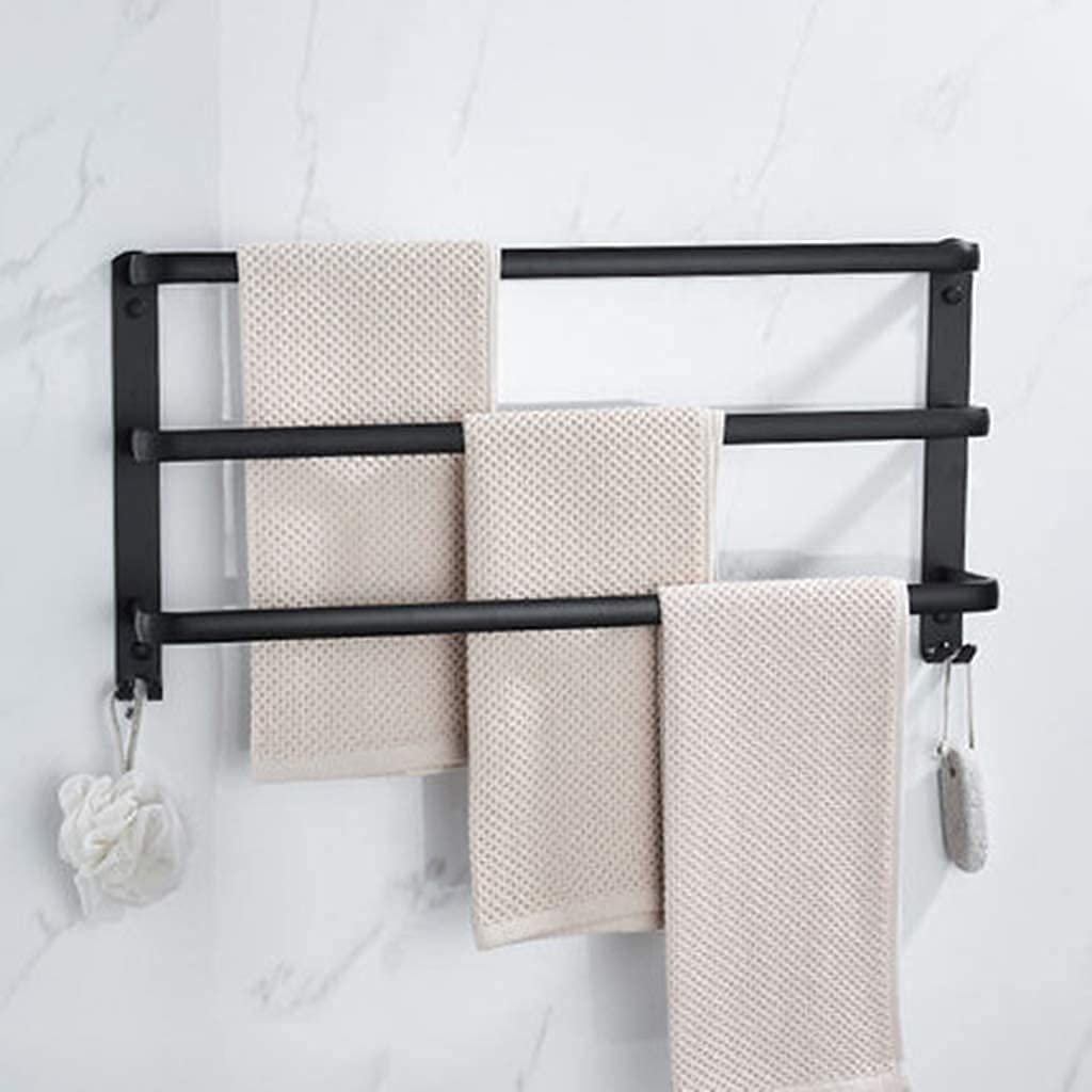 Black 3-Tier Over Door Towel Rack with Hooks - 40Cm Wall Mounted or Door Mounted Bathroom Towel Holder - Space Saving Storage Solution for Bath Towels, Robes & Accessories in Small Bathrooms, Laundry Rooms & Dorm Rooms