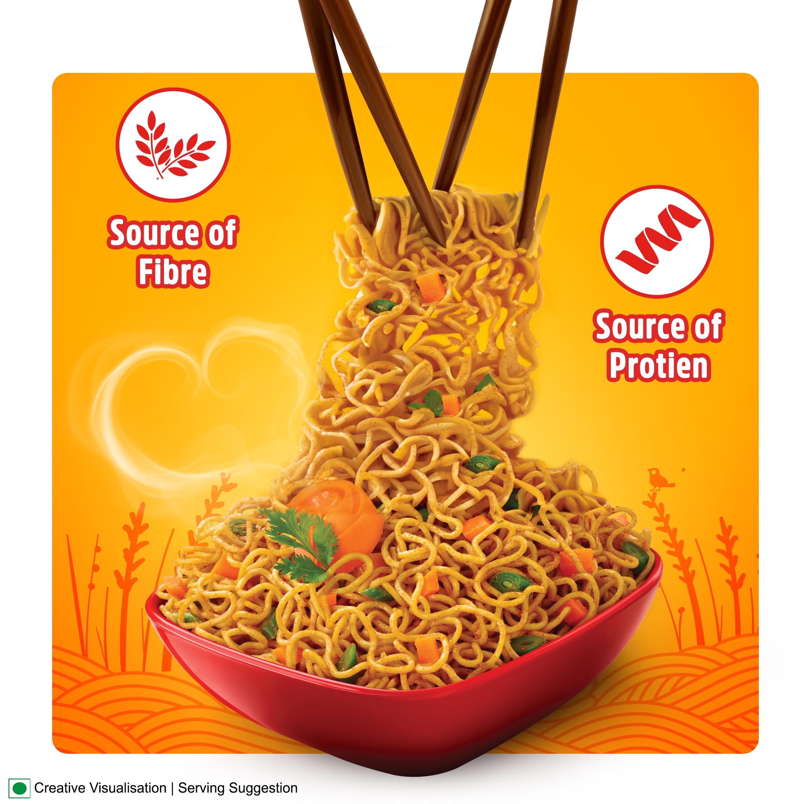 Sunfeast YiPPee! Magic with Millets Instant Noodles - Made with Ragi, Jowar, Bajra & Foxtail Millet | Long, Non-Sticky Texture | Quick, Nutritious & Vegetarian Snack (280g) | Perfect for Lunch, Dinner or On-the-Go Meals