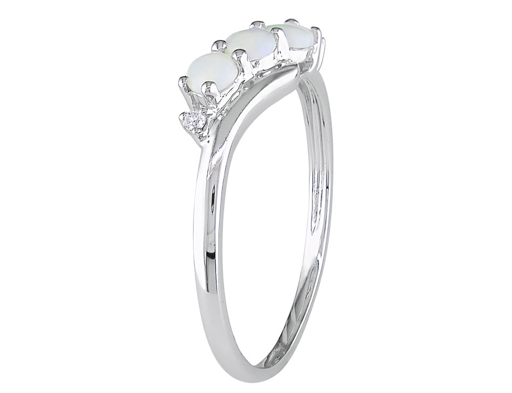 1/4 Carat Three Stone Created Opal & Diamond Ring in 10K White Gold | Elegant Wedding, Anniversary & Engagement Jewelry Gift for Women
