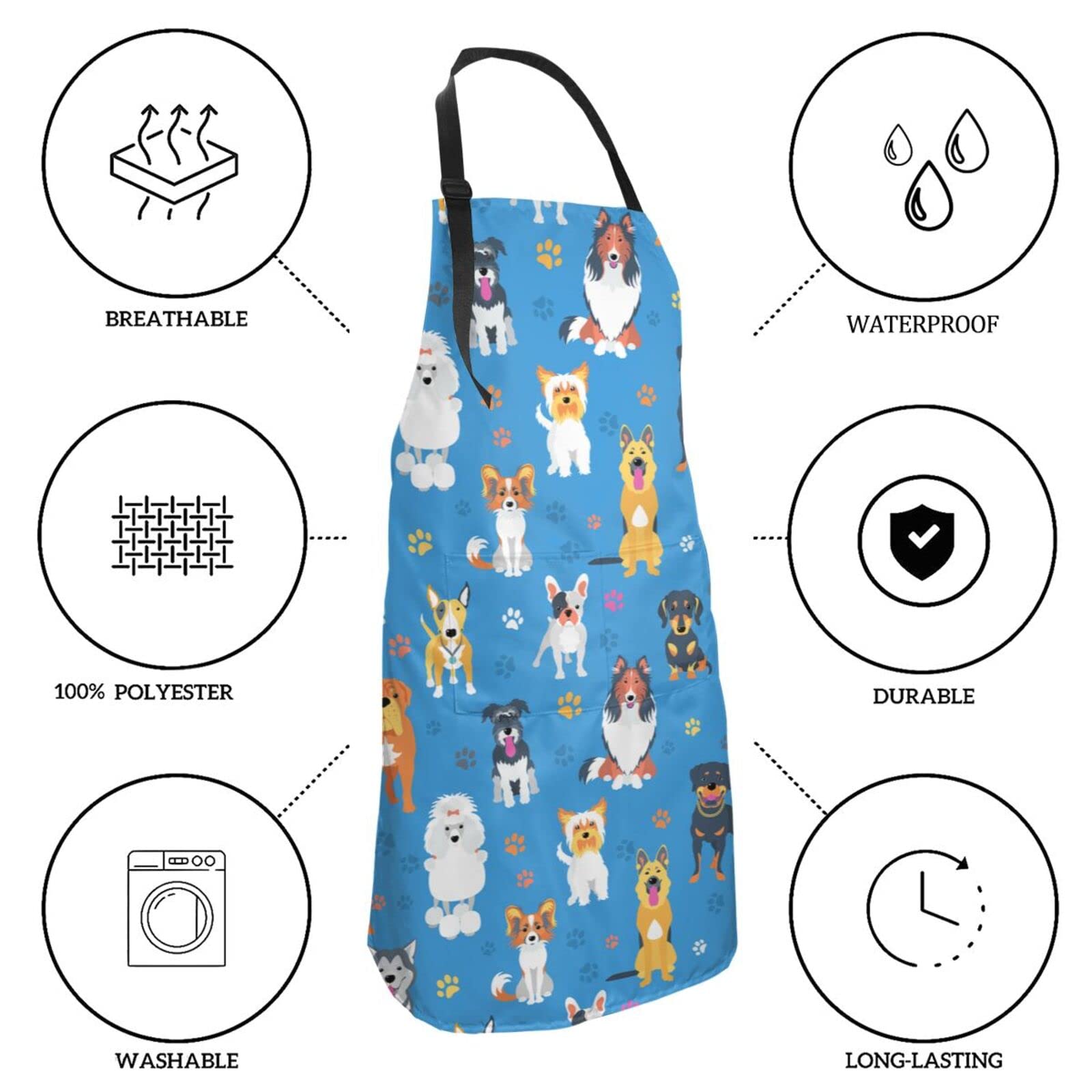 Cute Pink Pig Floral Waterproof Apron - Unisex Adjustable Kitchen Cooking Apron for Baking, BBQ, Gardening & Crafting