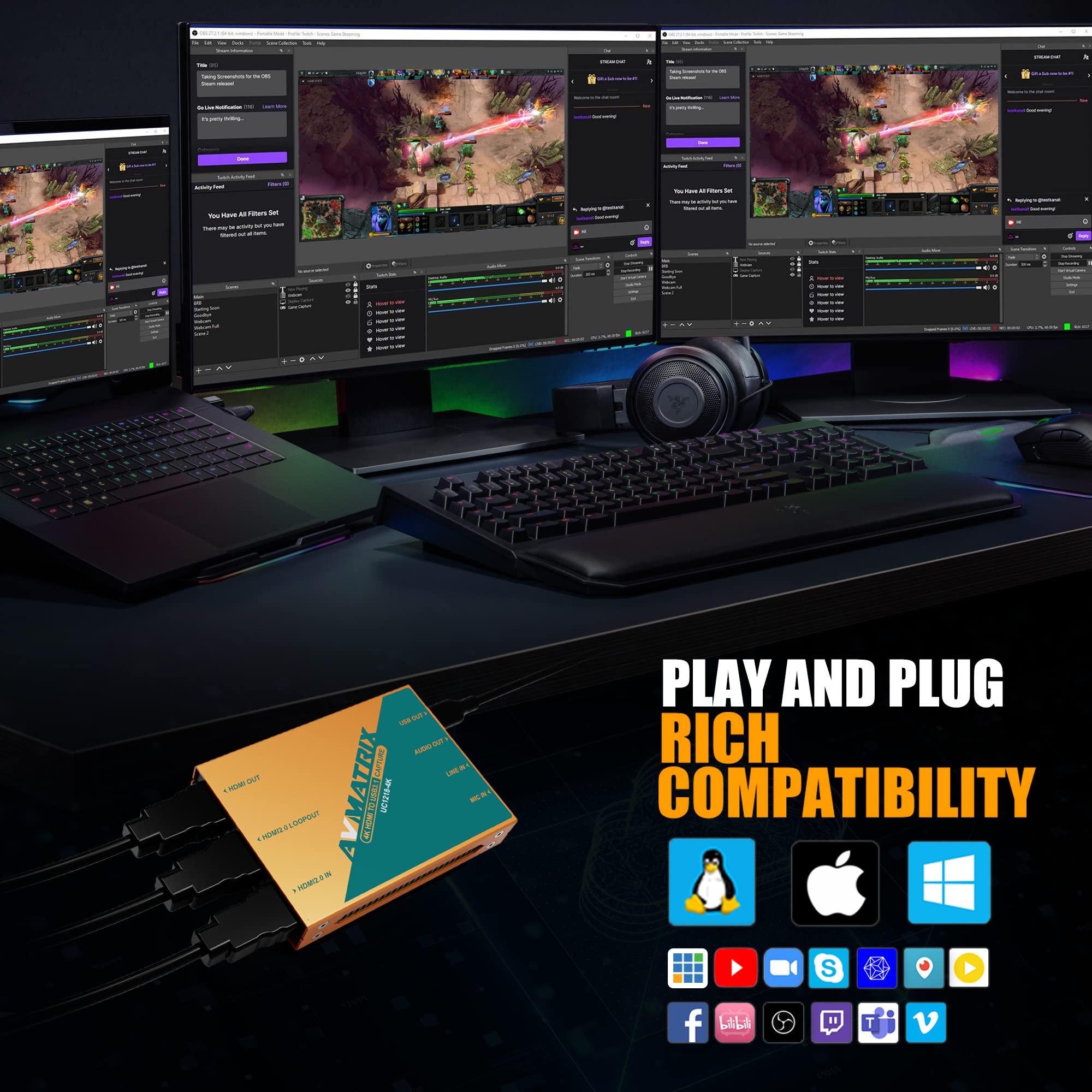 AVMATRIX UC1218-4K Capture Card - 1440p/4K Input, 1080P60 Uncompressed (YUY2) Video Capture for PS5, PS4/Pro, Xbox Series X/S, Xbox One - Ultra Low Latency Game Streaming on PC & Mac - Perfect for Live Gaming, Esports & Content Creation