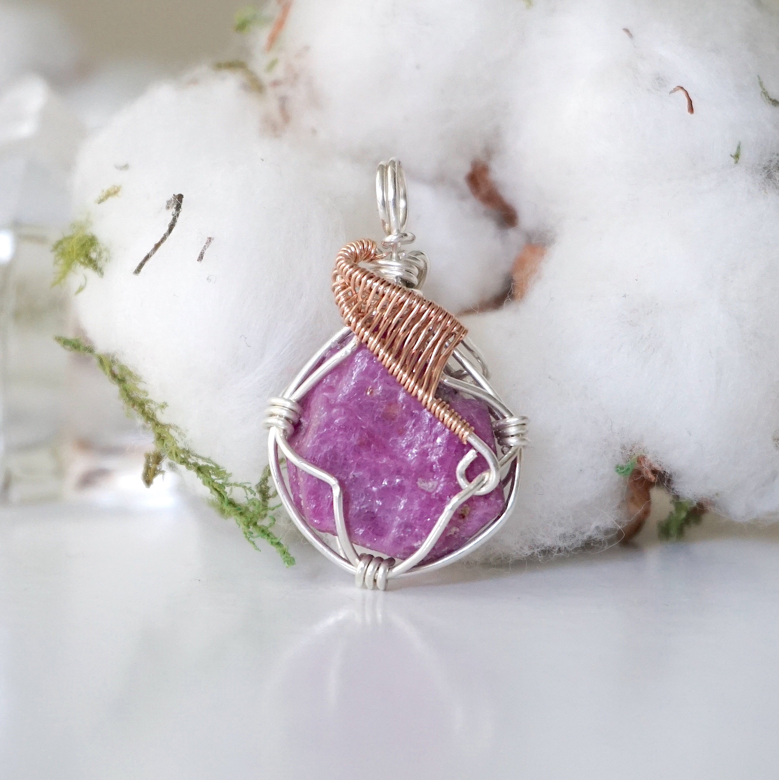 Natural Raw Ruby Crystal Necklace - Sterling Silver & 14K Gold Pendant Jewelry for Women | Elegant Gift for Birthday, Anniversary & Special Occasions